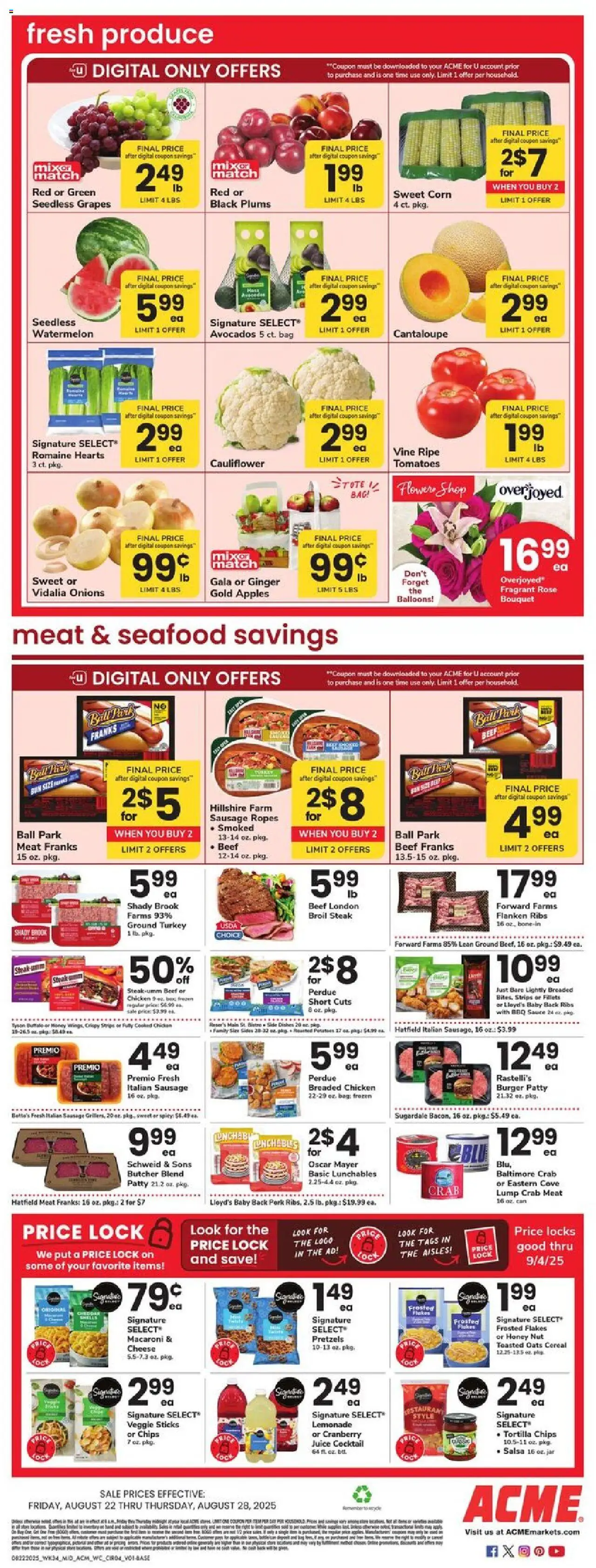 Acme Weekly Ad - PA - valid from 22.08.2025 | Page: 5 | Products: Tomatoes, Sauce, Sausage, Cauliflower