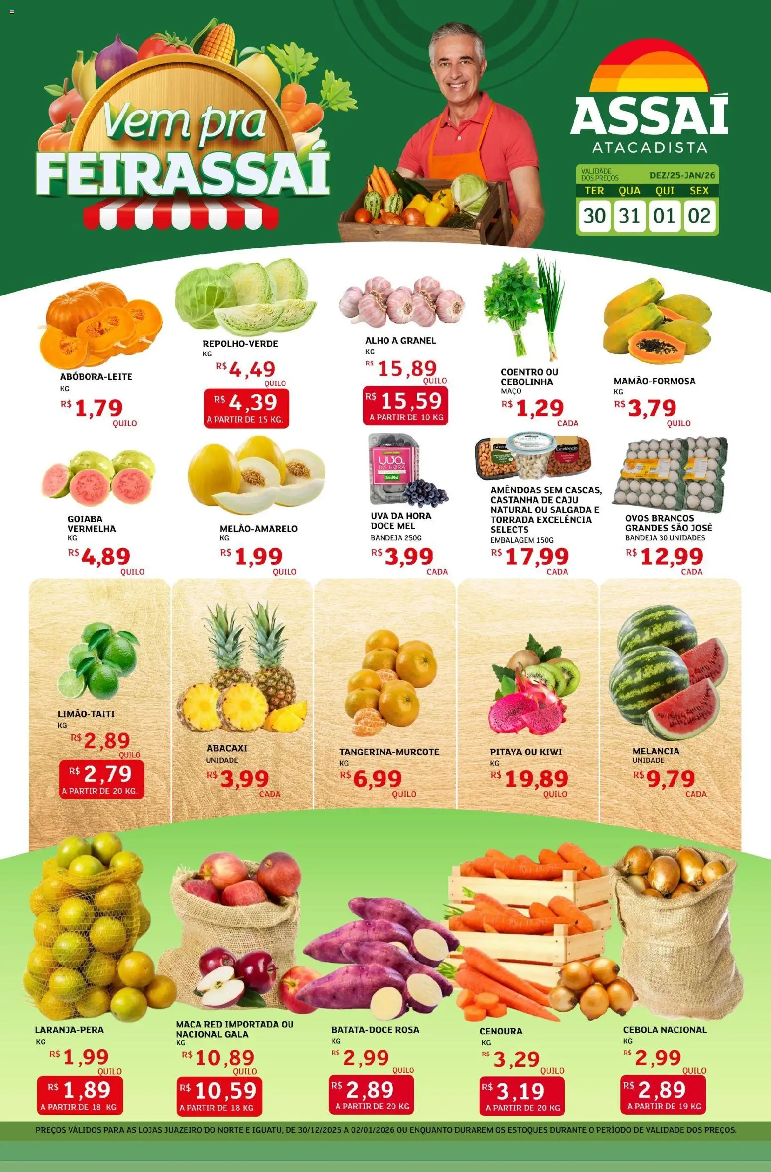 Assaí Atacadista Folheto - válido de 30.12.2025 | Página: 1 | Produtos: Alho, Castanha de caju, Mel, Amêndoas