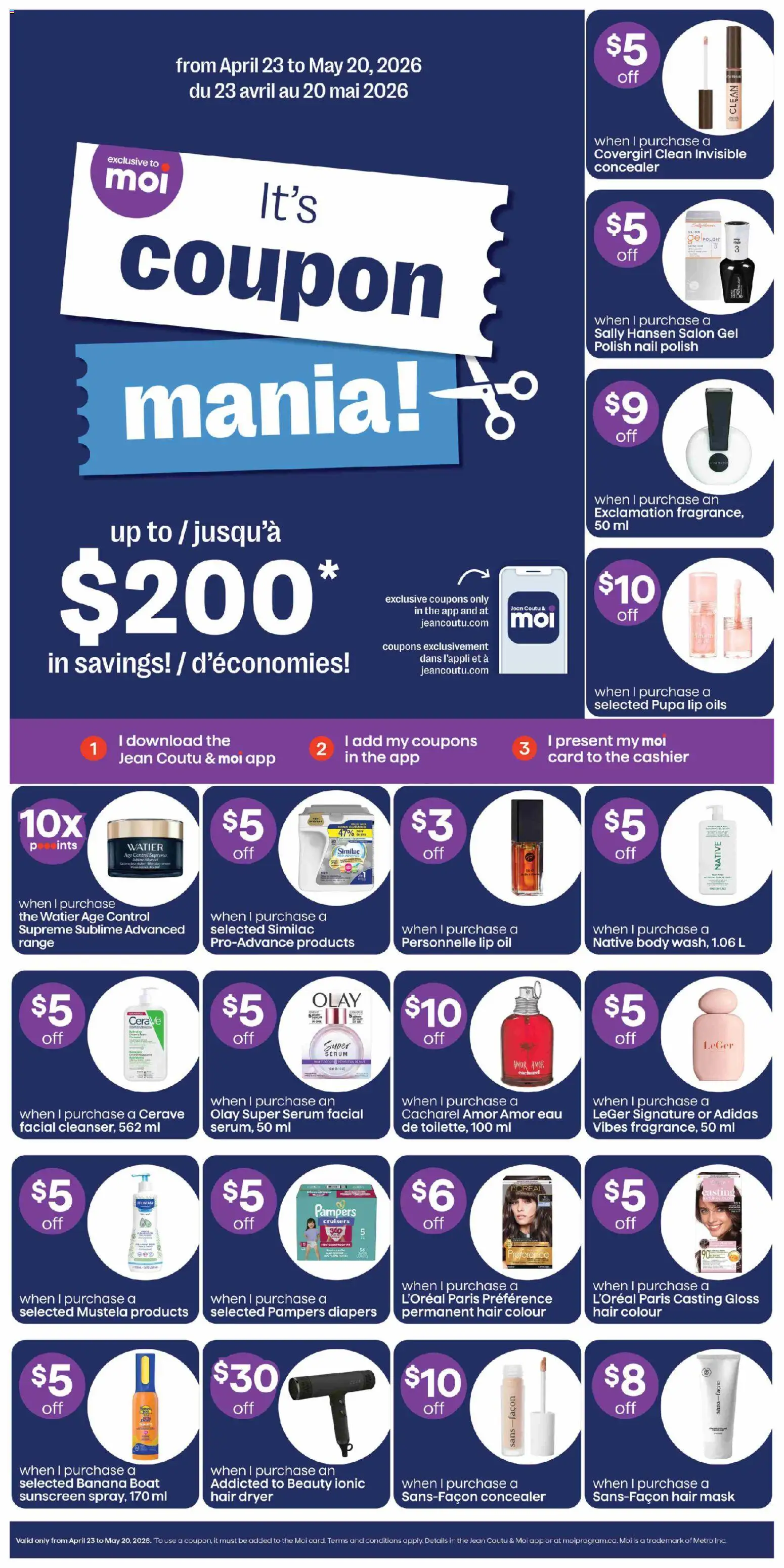 Jean Coutu flyer valid from 23.04.2026 | Page: 12 | Products: Nail polish, Mask, Sunscreen, Oil