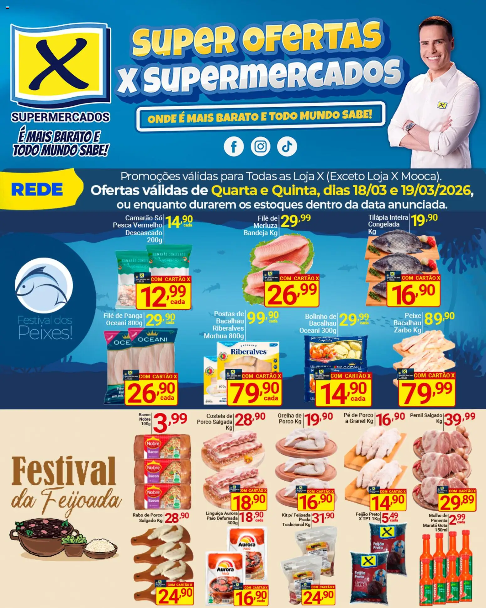 X Supermercados Folheto - válido de 18.03.2026 | Página: 3 | Produtos: Feijão, Pimenta, Bacalhau, Tilápia