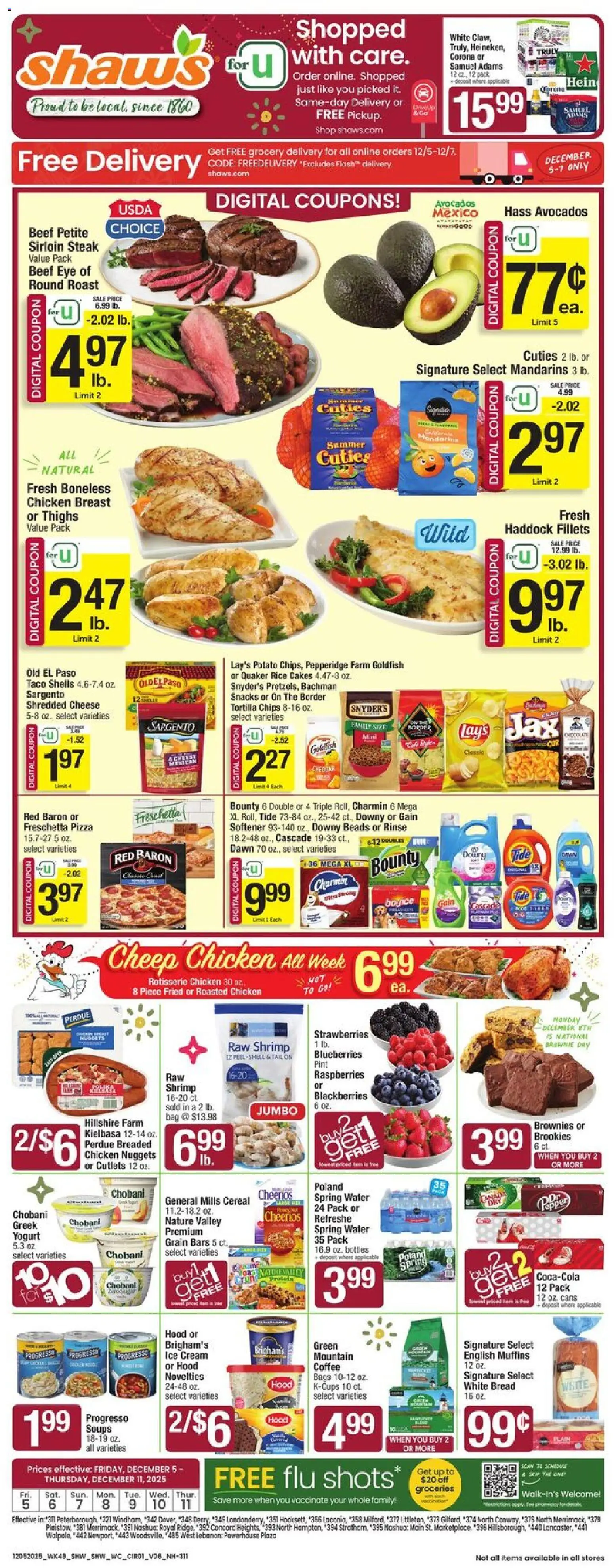 Shaw's Weekly Ad - NH - valid from 05.12.2025 | Page: 1 | Products: Mandarins, Beef, Water, Bag