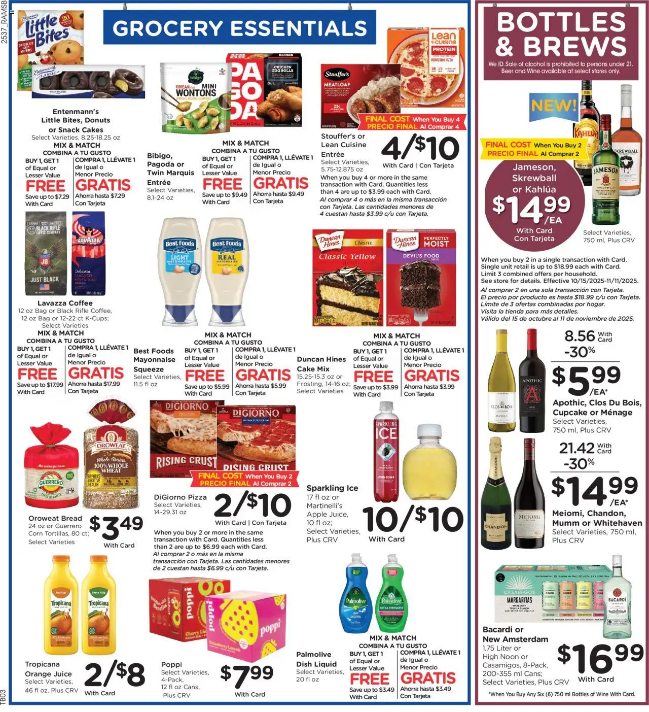 Ralphs Weekly Ad - valid from 15.10.2025 | Page: 8 | Products: Wine, Mayonnaise, Cupcake, Bag
