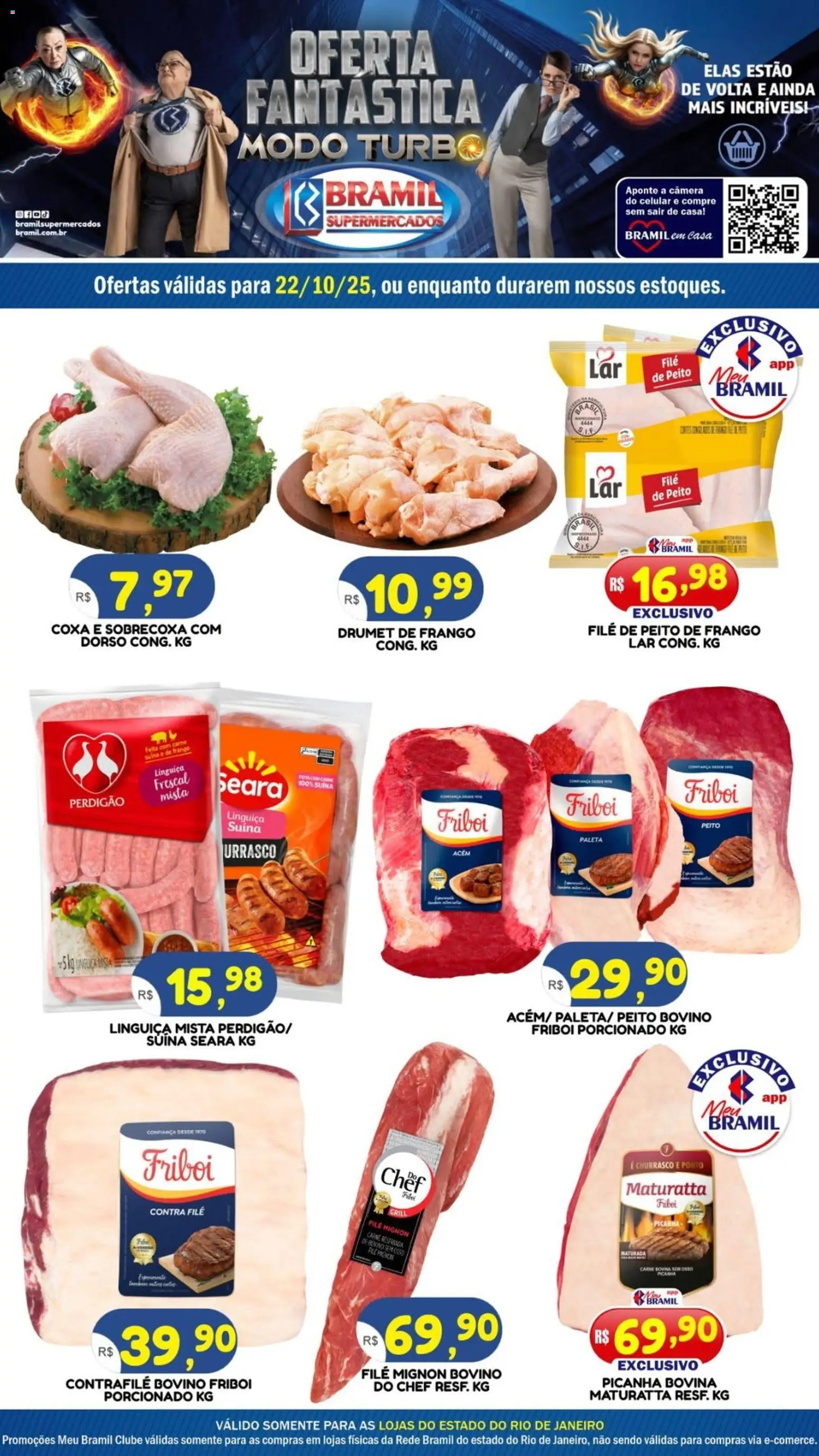 Bramil Supermercados Folheto - válido de 22.10.2025 | Página: 1 | Produtos: Celular, Linguiça, Contra filé, Picanha