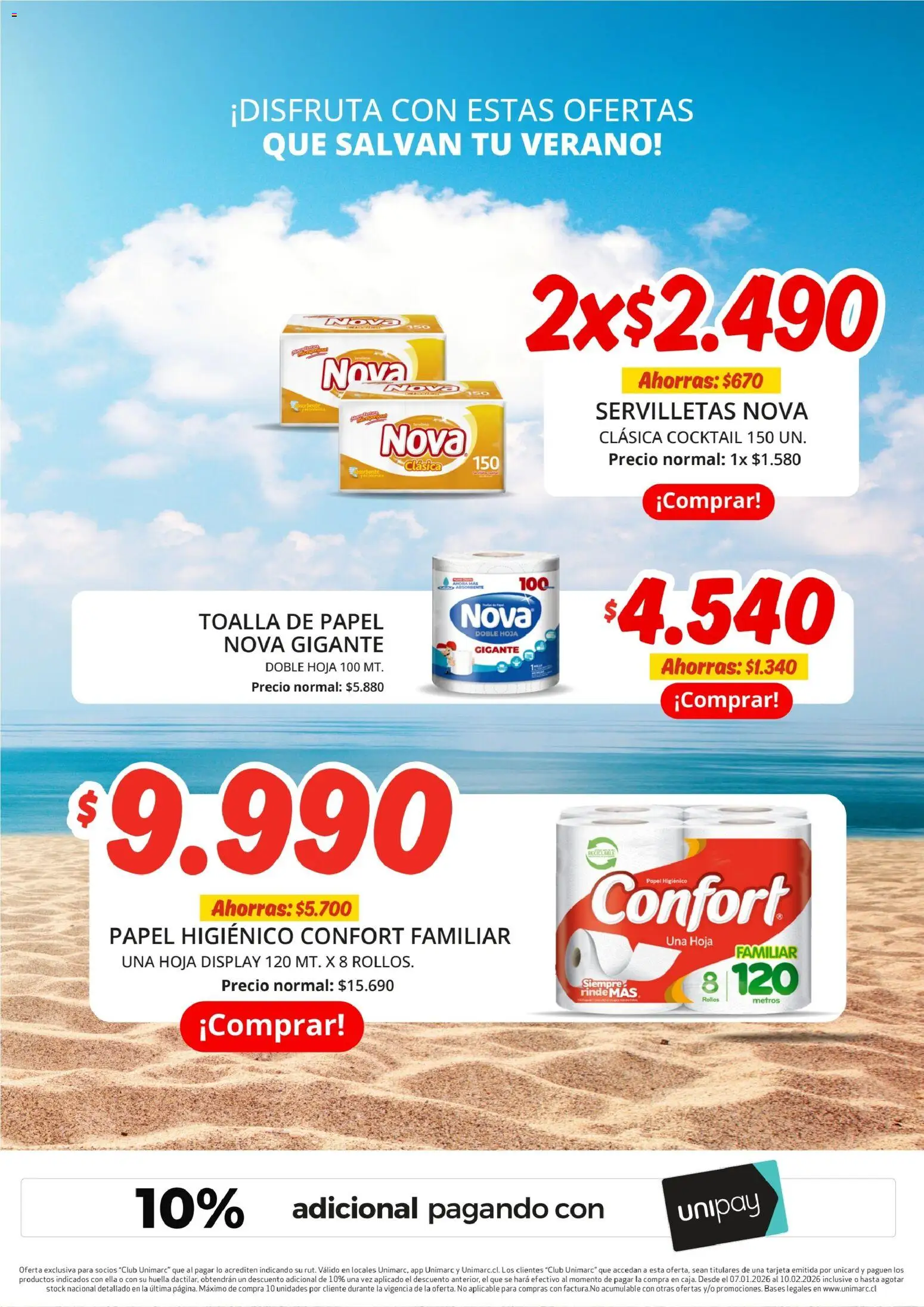 Unimarc Ofertas │ válido desde el 07.01.2026 | Página: 16 | Productos: Toalla, Papel higiénico, Servilletas