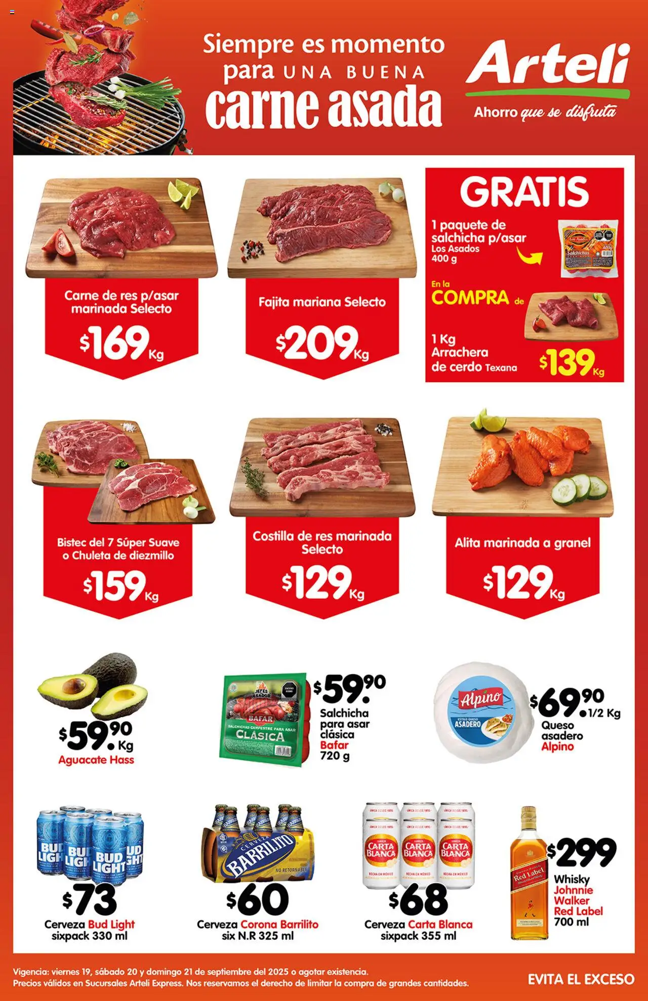 Nuevas ofertas de Arteli válidas en toda la República Mexicana desde el 19.09.2025. ¡Encuentra las mejores ofertas en Arteli - Folleto Express Carnes & Cortes! | Página: 1 | Productos: Salchicha, Queso, Cerdo, Res