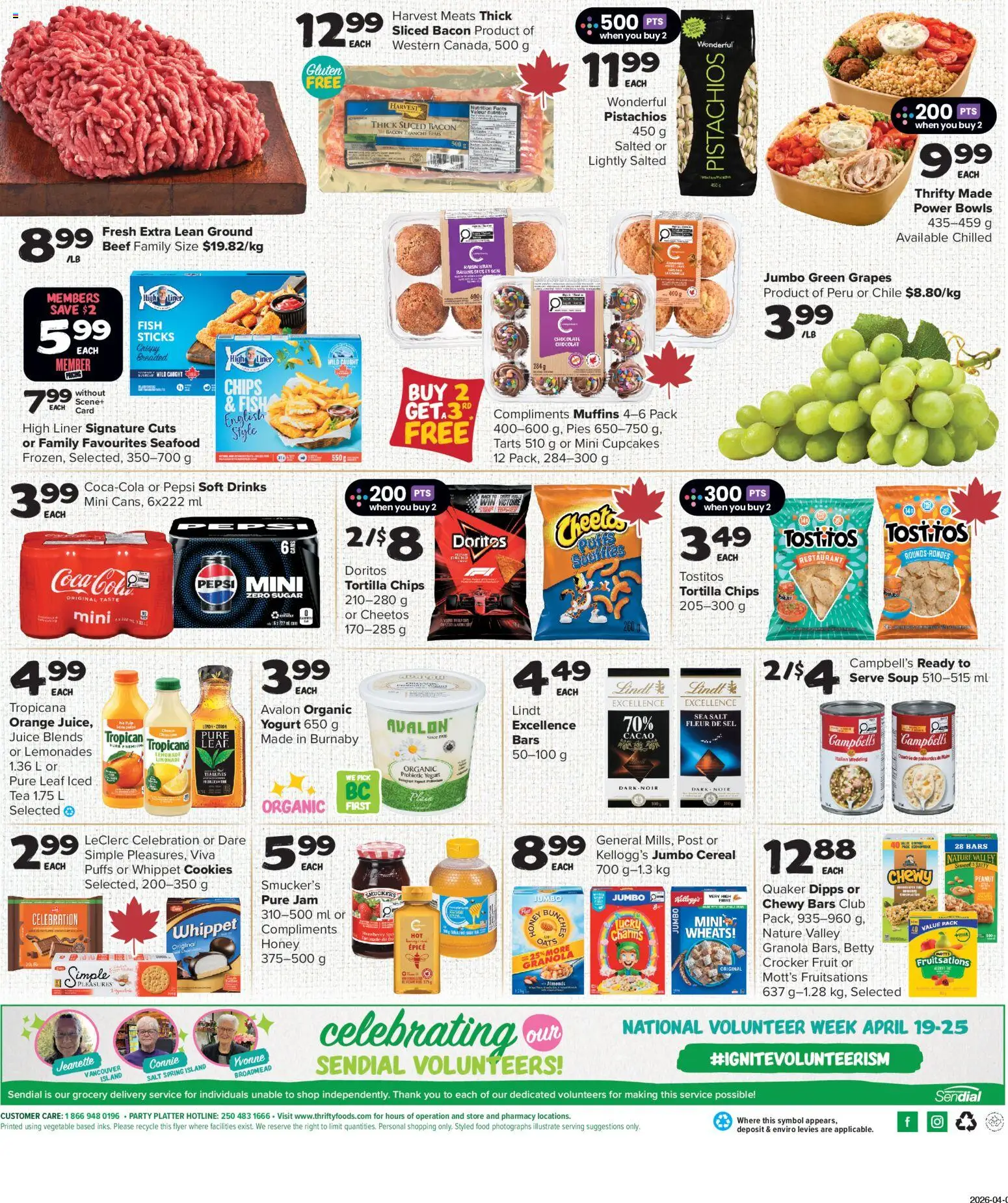 Thrifty Foods flyer valid from 16.04.2026 | Page: 2 | Products: Fish, Tea, Chocolate, Juice