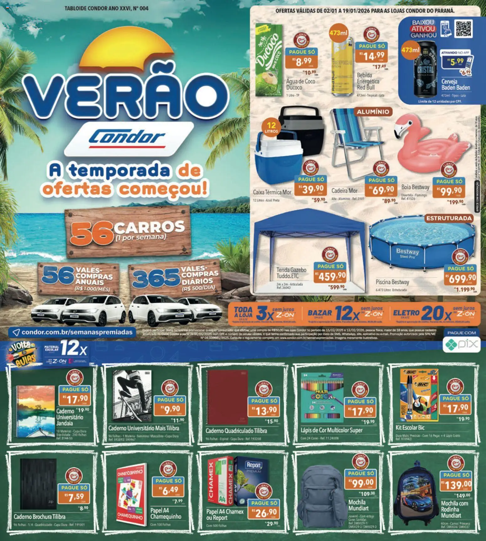 Supermercados Condor Folheto - válido de 02.01.2026 | Página: 1 | Produtos: Água de coco, Cerveja, Piscina, Bebida