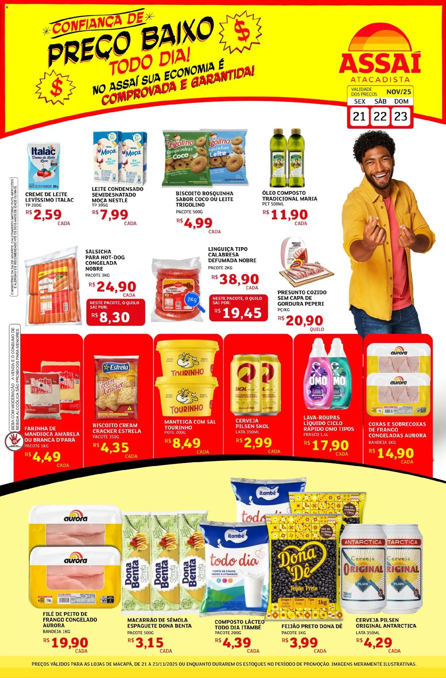Assaí Atacadista Folheto - válido de 21.11.2025 | Página: 1 | Produtos: Espaguete, Feijão, Presunto, Bebida