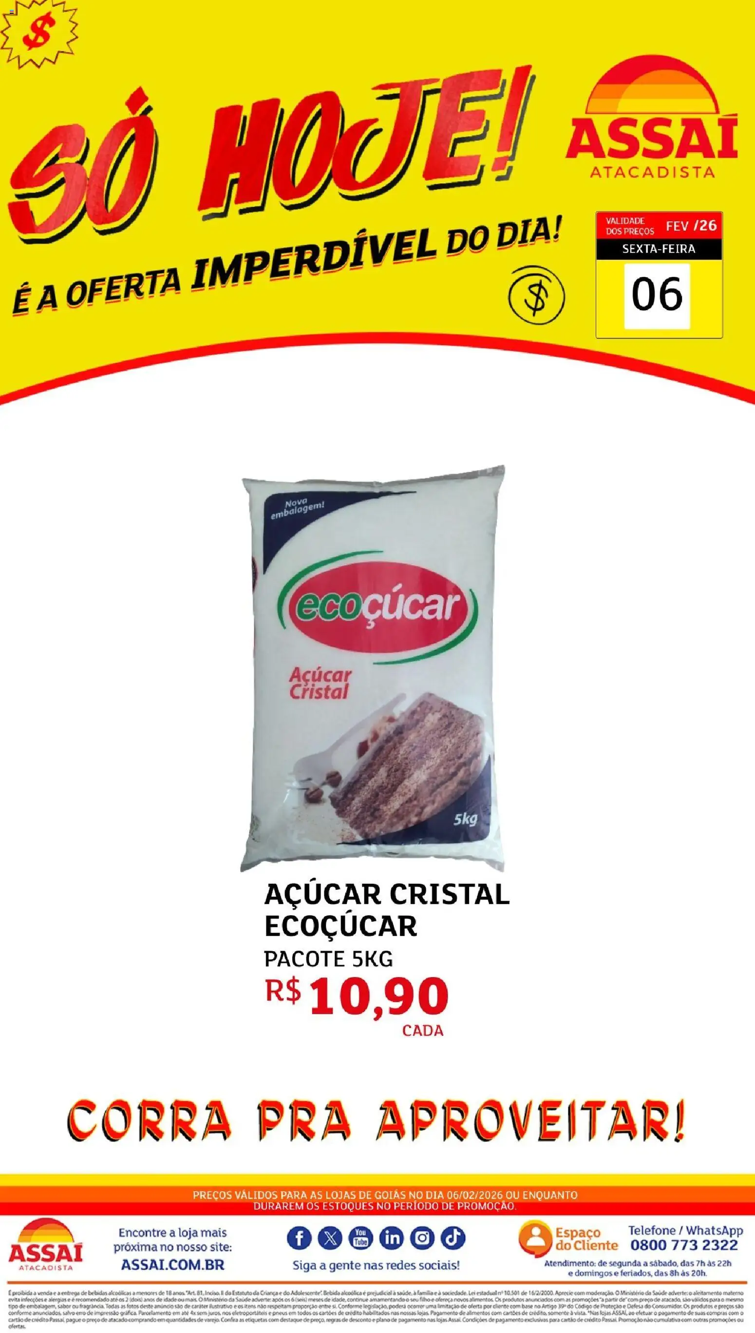 Assaí Atacadista Folheto - válido de 06.02.2026 | Página: 1 | Produtos: Pneus, Bebida, Açúcar, Telefone