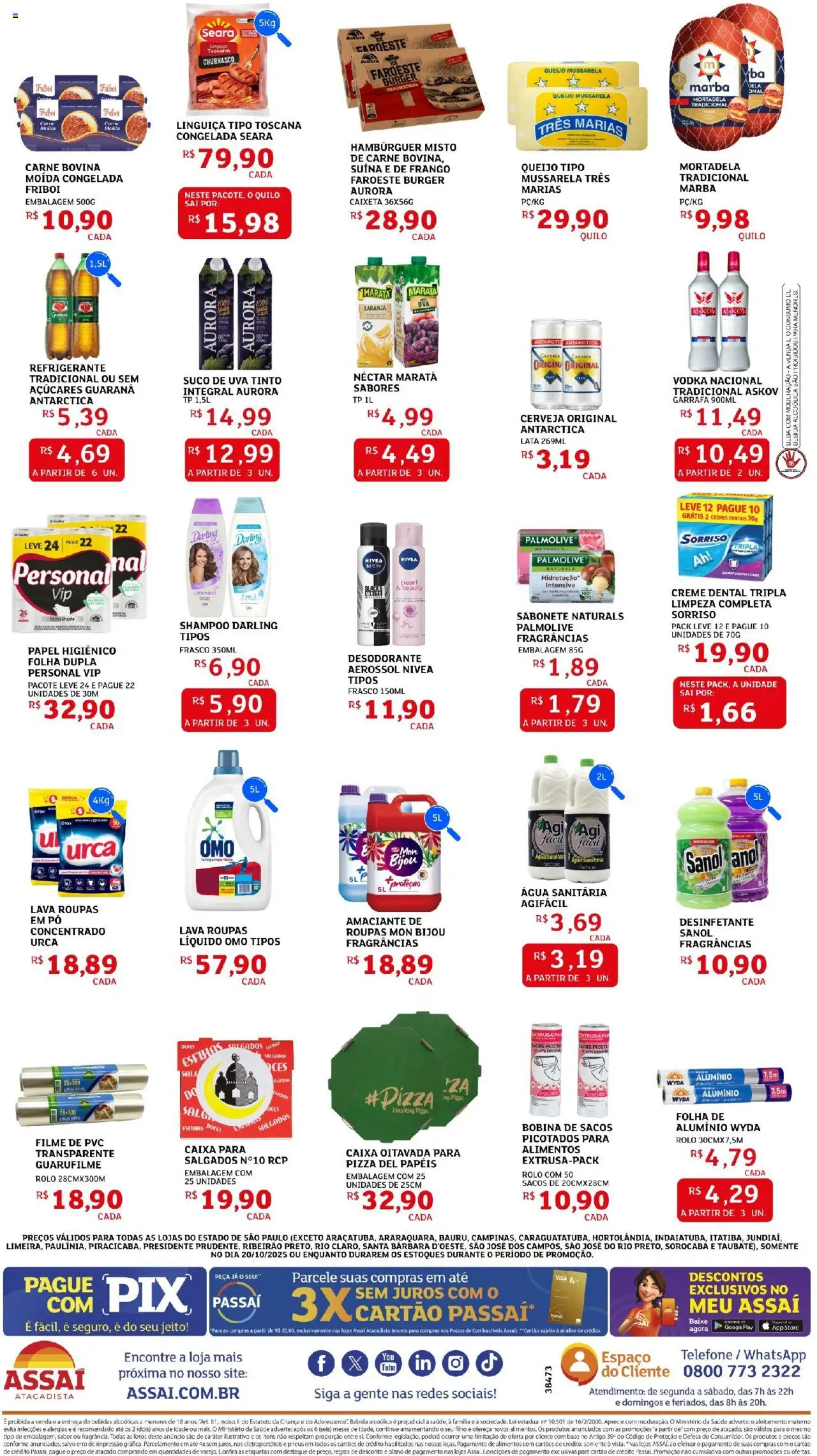 Assaí Atacadista Folheto - válido de 20.10.2025 | Página: 2 | Produtos: Shampoo, Pizza, Mortadela, Água sanitária