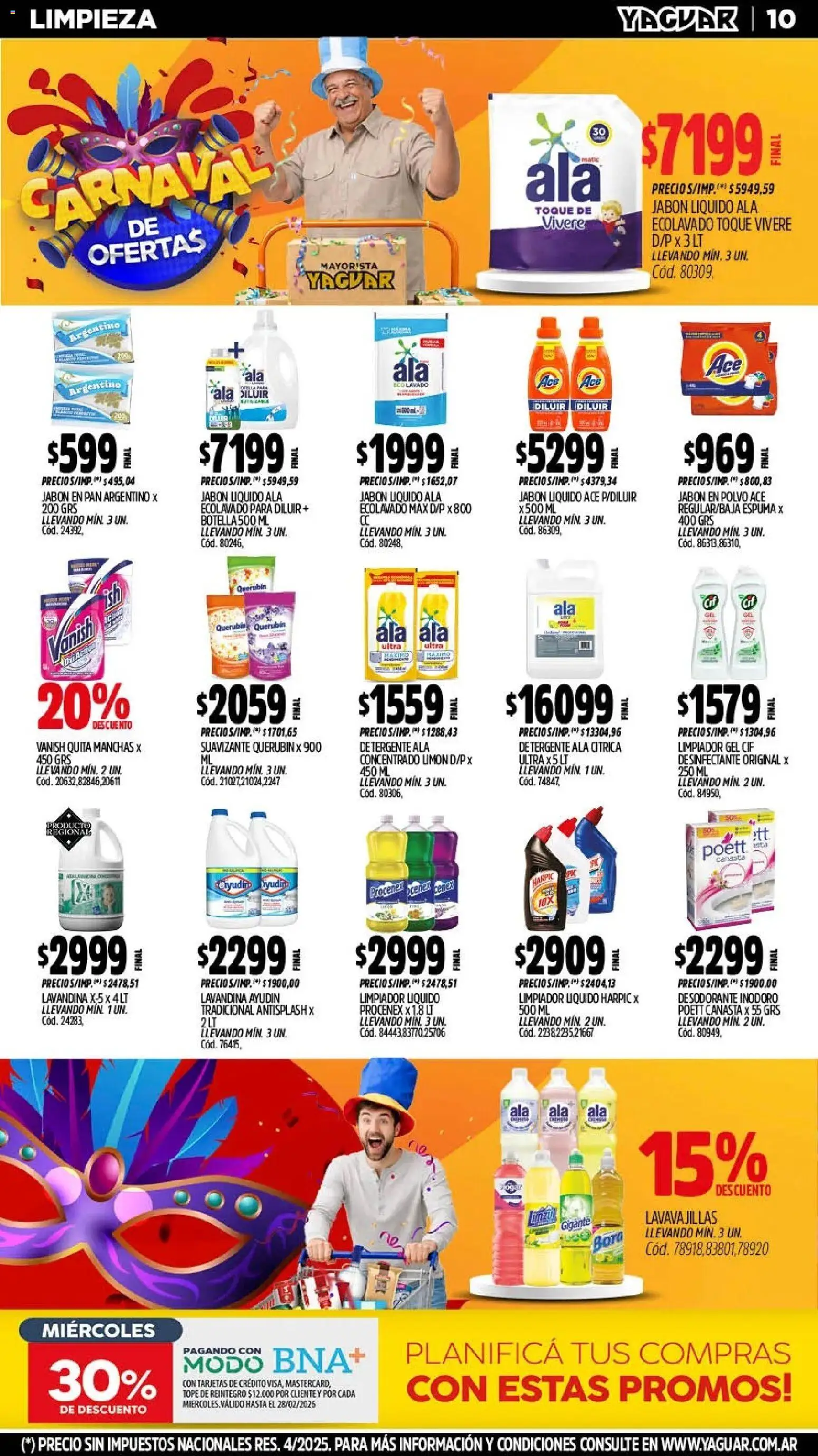 Yaguar - Oferta Semanal Jujuy │ válido desde el 09.02.2026 | Página: 10 | Productos: Desinfectante, Lavandina, Jabón, Jabón en polvo