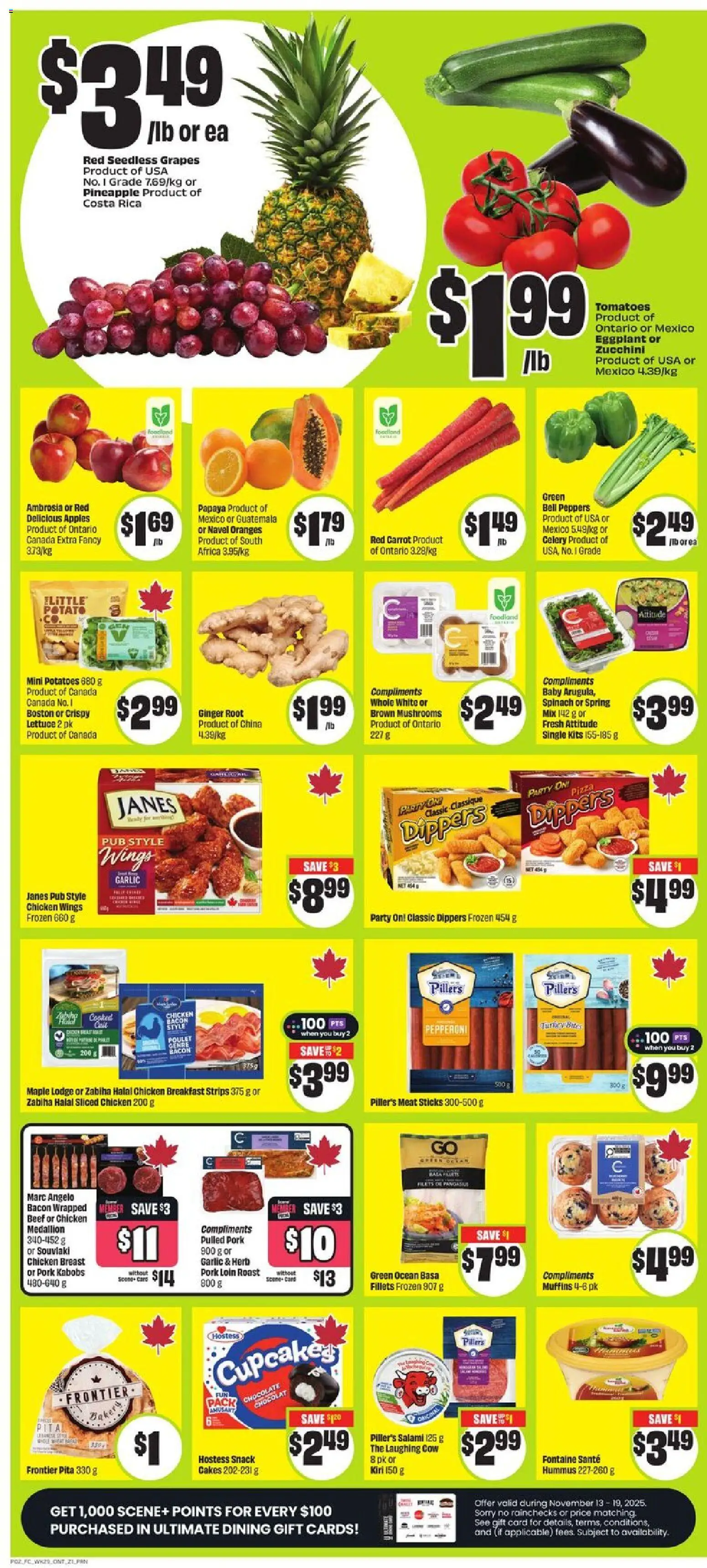 FreshCo flyer valid from 13.11.2025 | Page: 3 | Products: Beef, Chicken, Oranges, Tomatoes