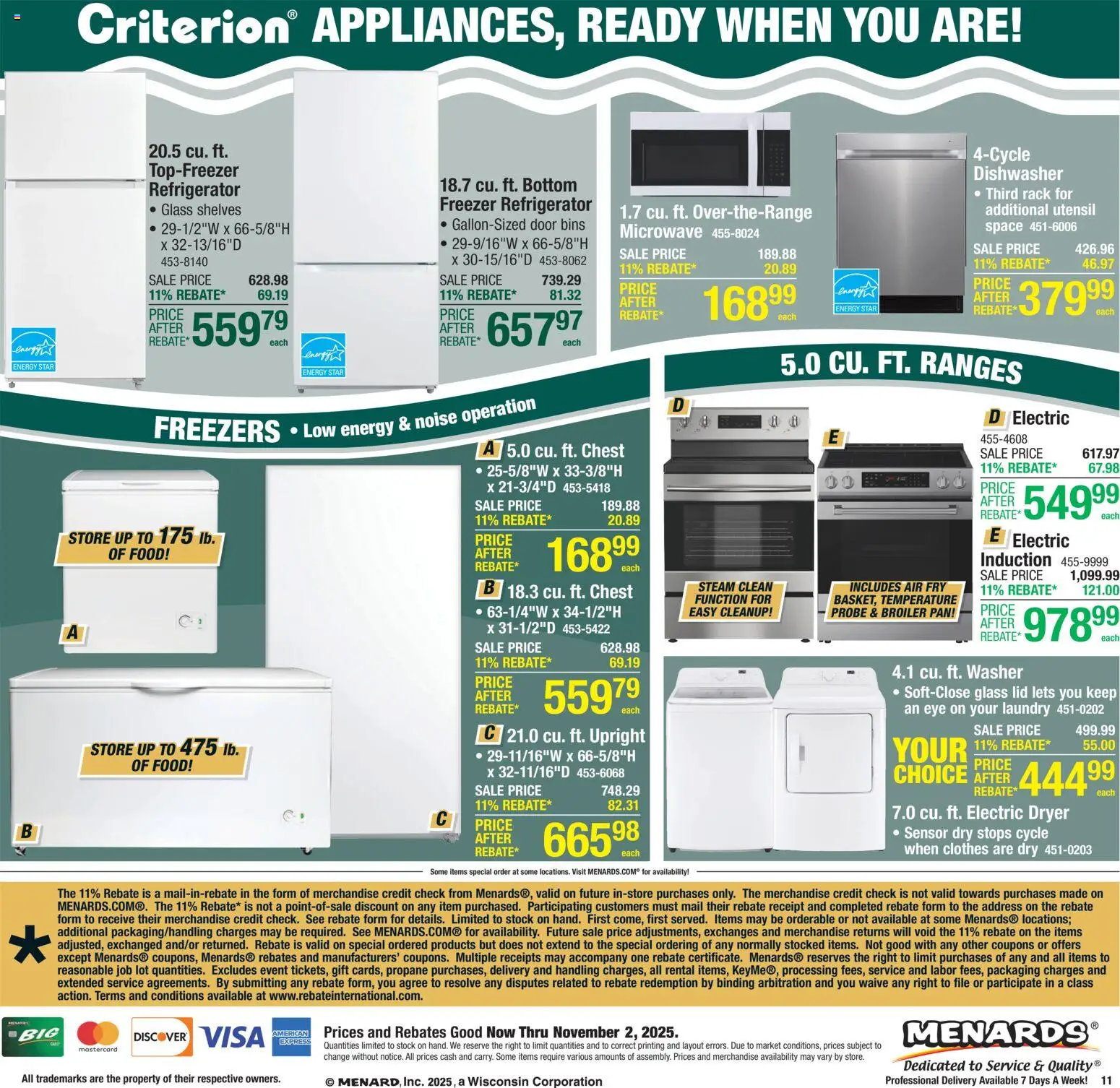 Menards Weekly Ad - valid from 22.10.2025 | Page: 16 | Products: Pan, Sensor, Washer, Refrigerator
