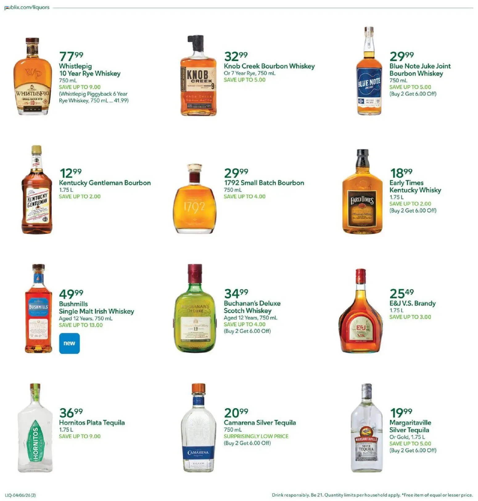 Publix Liquor Ad - valid from 06.04.2026 | Page: 2 | Products: Bourbon, Whiskey