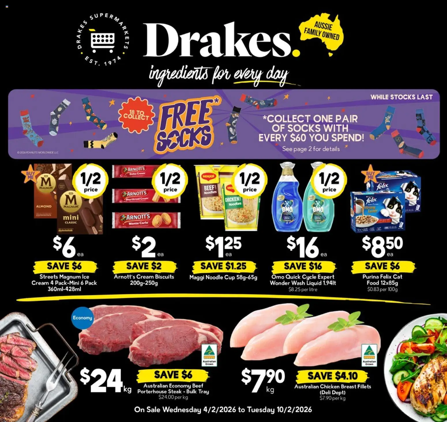Drakes catalogue - valid from 04.02.2026 | Page: 1 | Products: Noodles, Beef, Cream, Biscuits