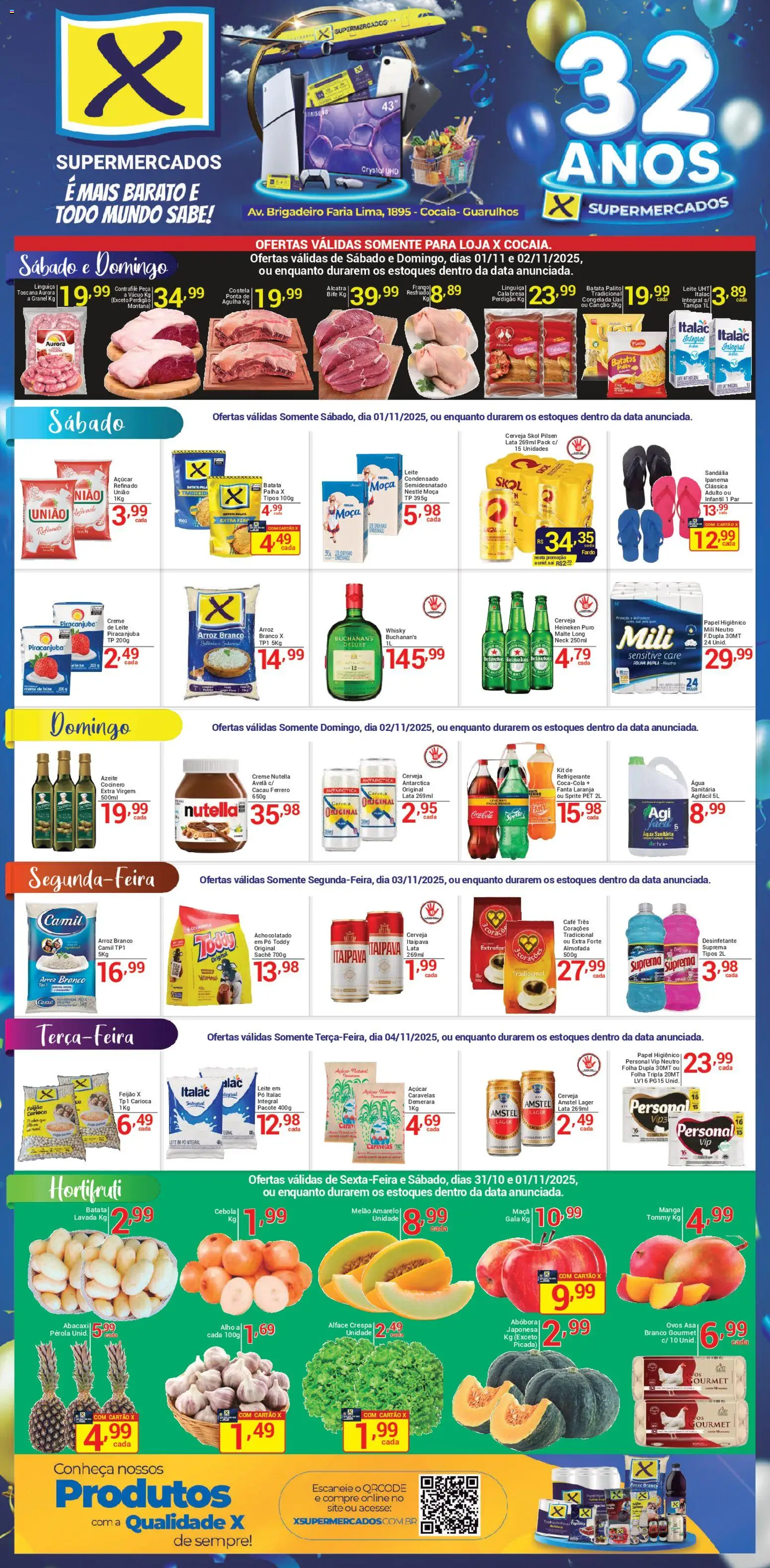 X Supermercados Folheto - válido de 01.11.2025 | Página: 1 | Produtos: Almofada, Cola, Café, Papel higiênico