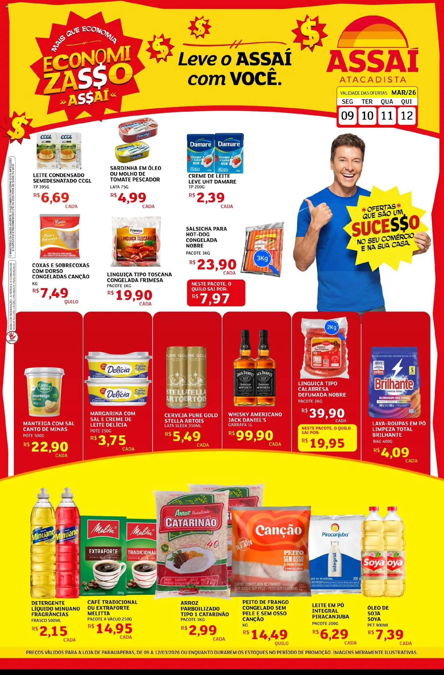 Assaí Atacadista Folheto - válido de 09.03.2026 | Página: 1 | Produtos: Leite, Café, Sal, Leite condensado