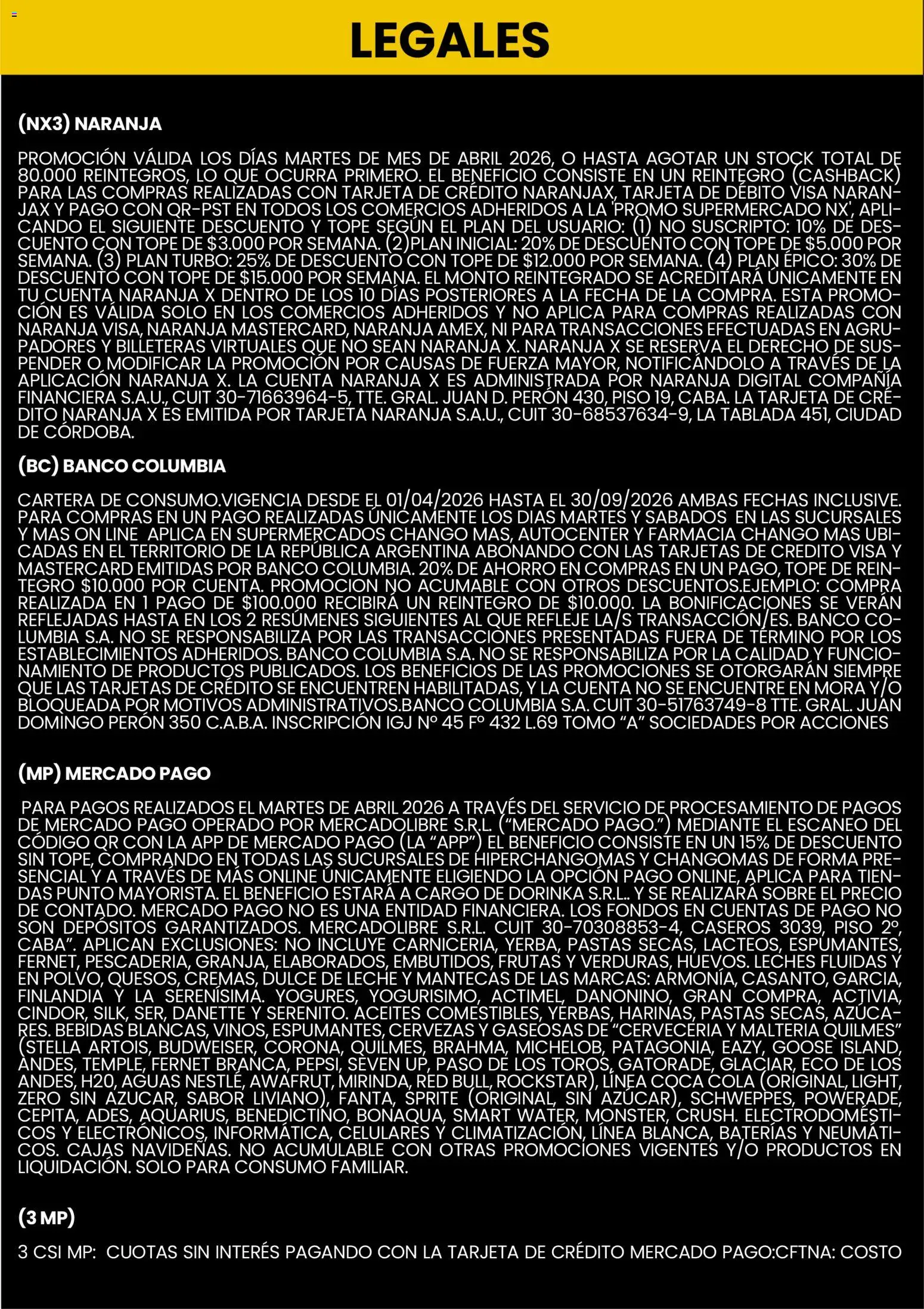 Punto Mayorista Medios de Pago │ válido desde el 01.04.2026 | Página: 11 | Productos: Cartera, Banco, Dulce de leche, Fernet