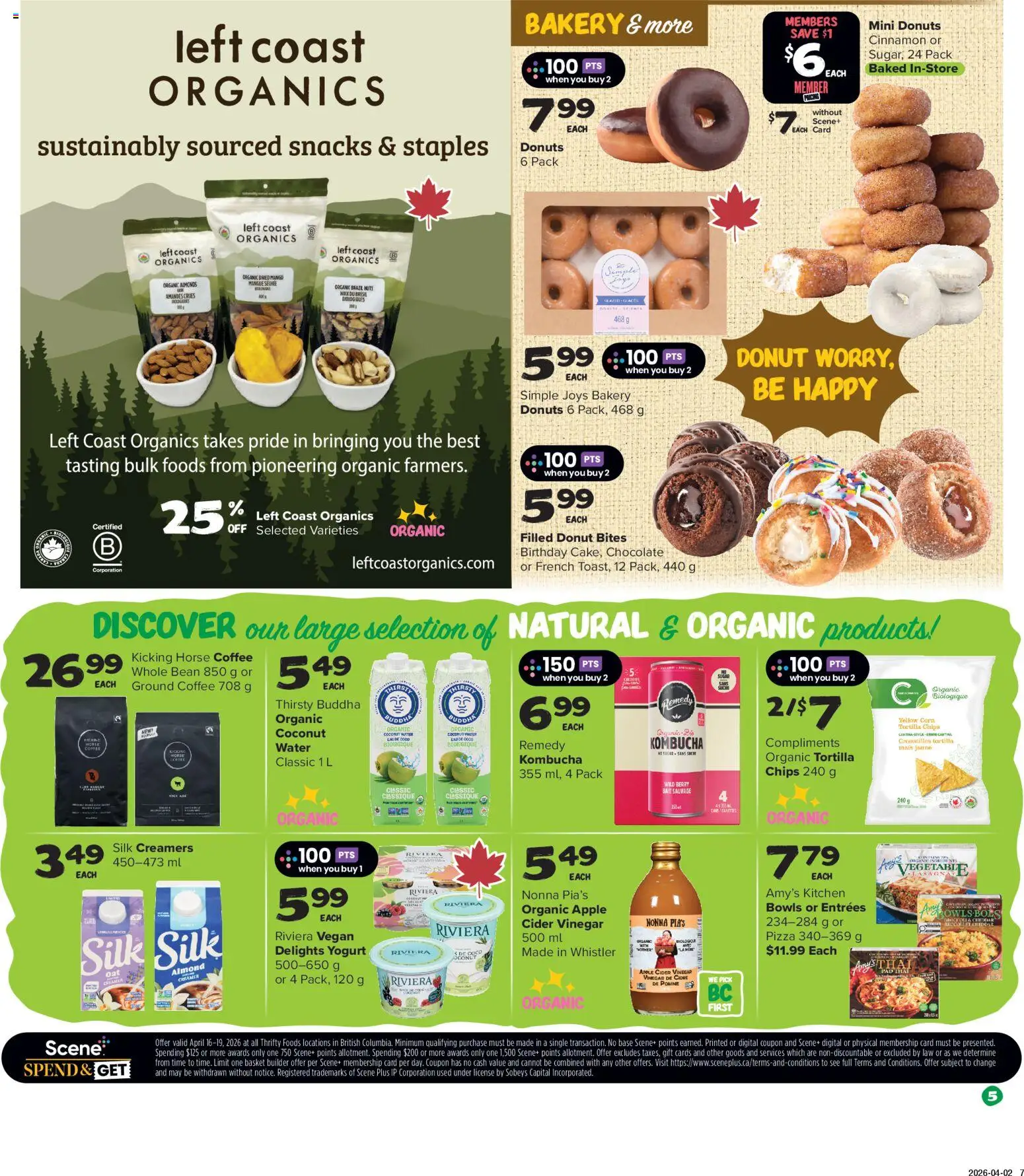Thrifty Foods flyer valid from 16.04.2026 | Page: 6 | Products: Basket, Yogurt, Coffee, Pizza