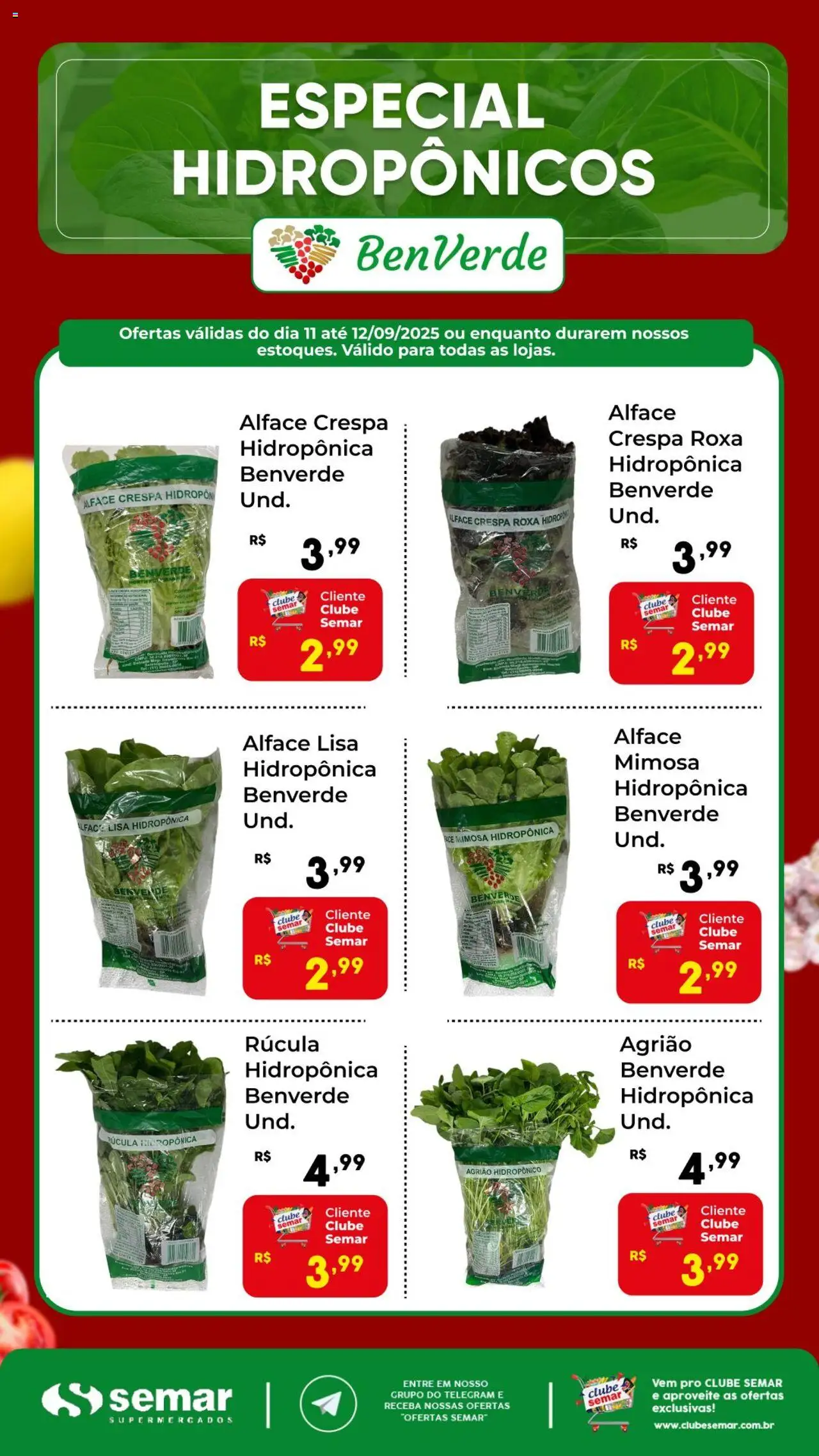 Semar Supermercado Folheto - válido de 11.09.2025 | Página: 1 | Produtos: Agrião, Rúcula, Alface