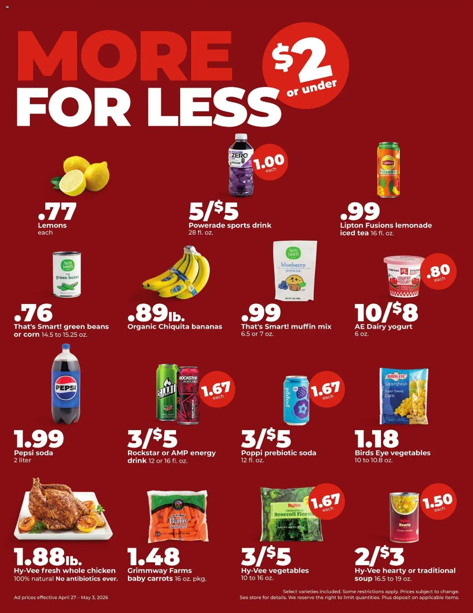 HyVee Weekly Ad - valid from 27.04.2026 | Page: 3 | Products: Corn, Broccoli, Yogurt, Muffin