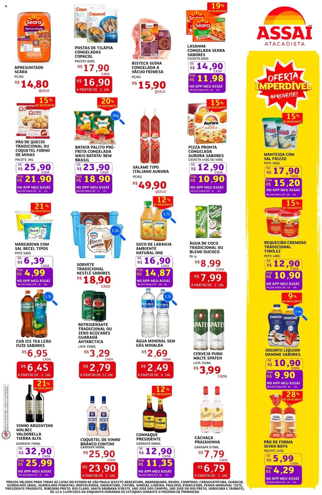 Assaí Atacadista Folheto - válido de 12.09.2025 | Página: 3 | Produtos: Conhaque, Pão, Lasanha, Margarina