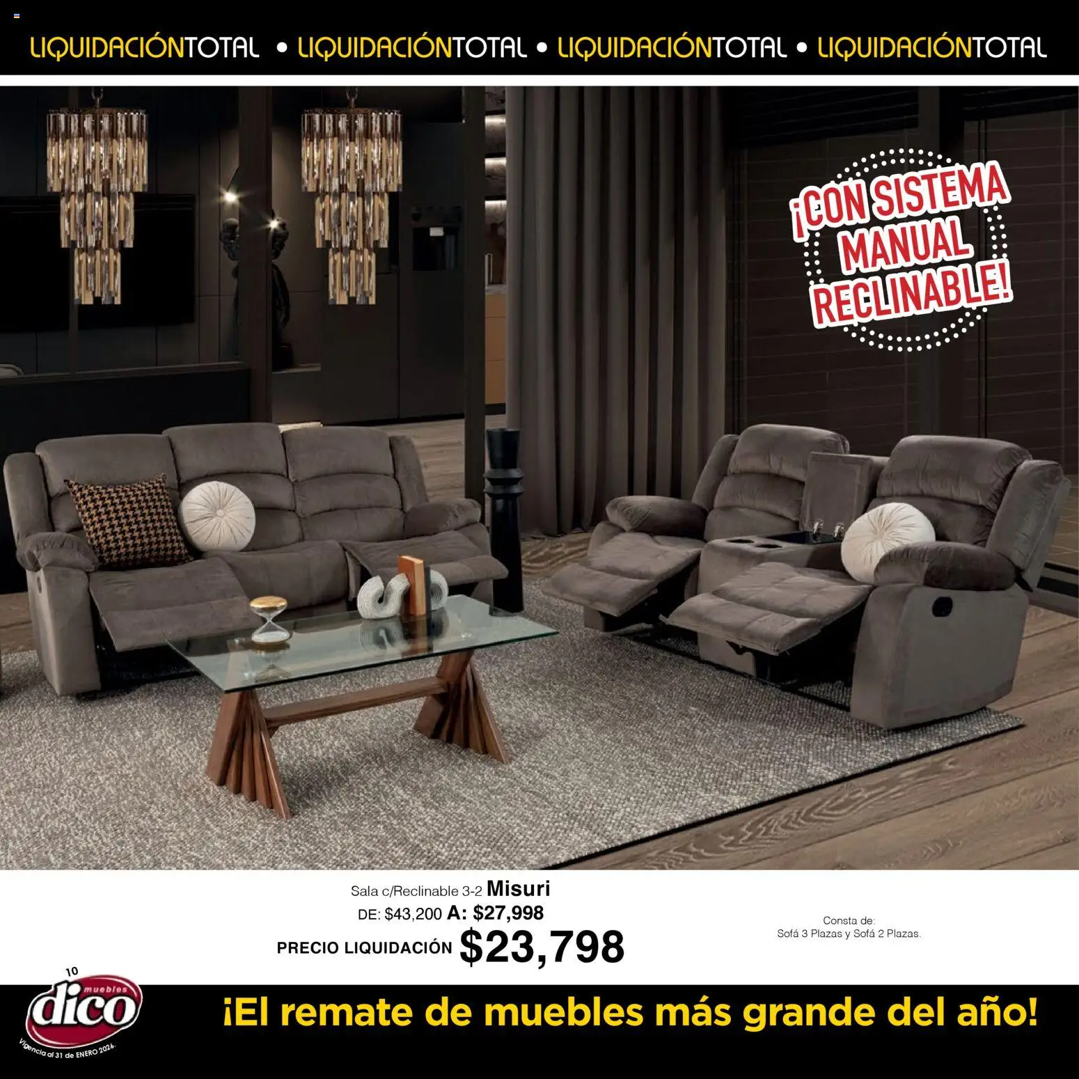Nuevas ofertas de Muebles Dico válidas en toda la República Mexicana desde el 01.01.2026. ¡Encuentra las mejores ofertas en Muebles Dico catálogo Liquidación Total! | Página: 10 | Productos: Sofá