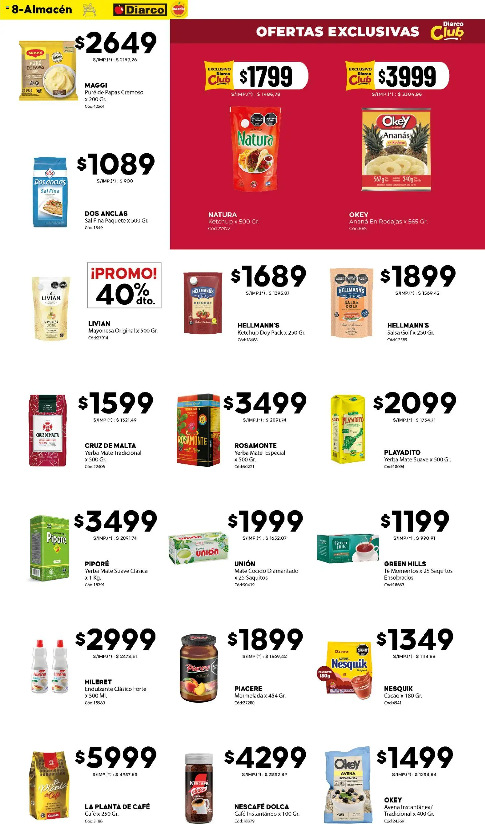 Diarco - Ofertas Diarco Barrio │ válido desde el 29.12.2025 | Página: 8 | Productos: Mayonesa, Ketchup, Avena, Café