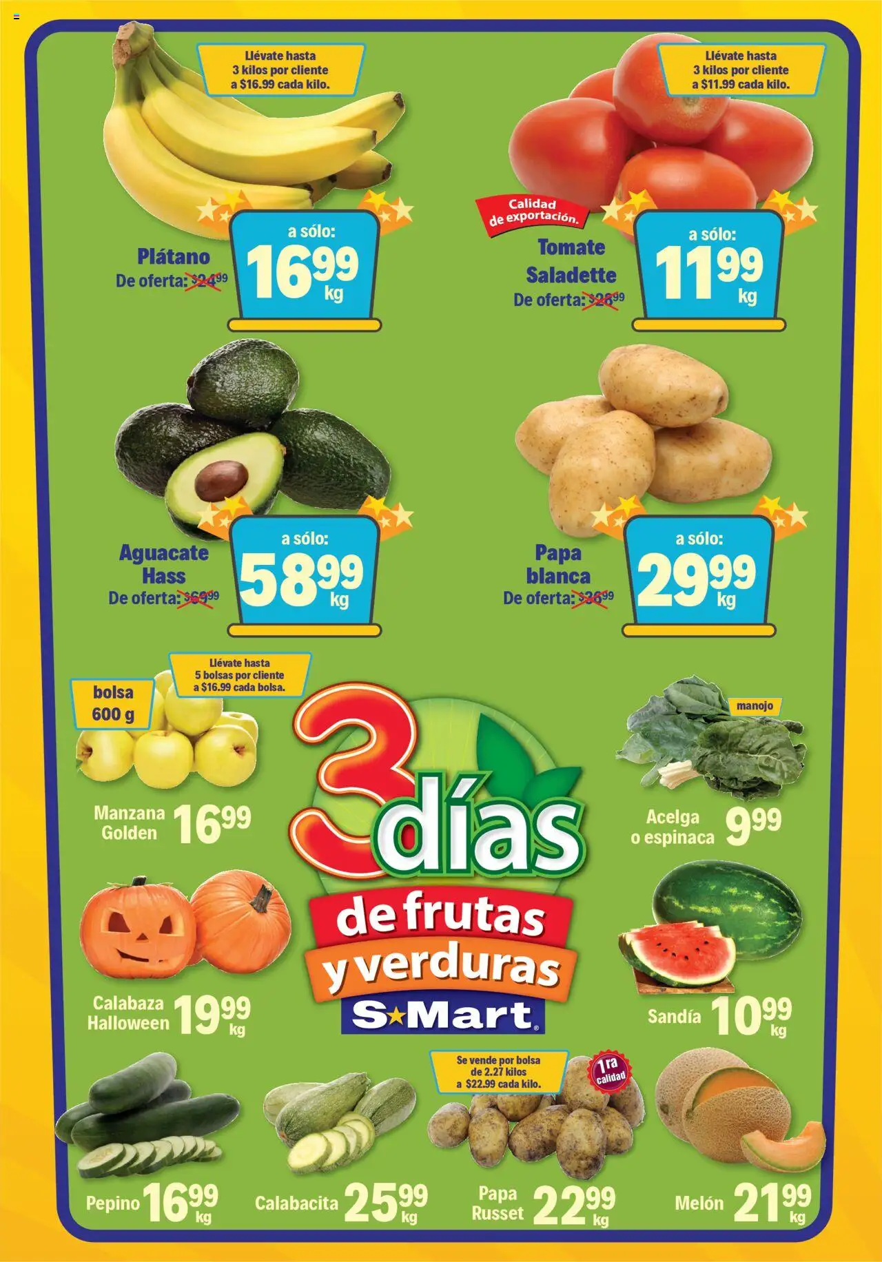Nuevas ofertas de S-Mart válidas en toda la República Mexicana desde el 07.10.2025. ¡Encuentra las mejores ofertas en S-Mart - Folleto - Monterrey! | Página: 1 | Productos: Acelga, Papa, Manzana, Espinaca