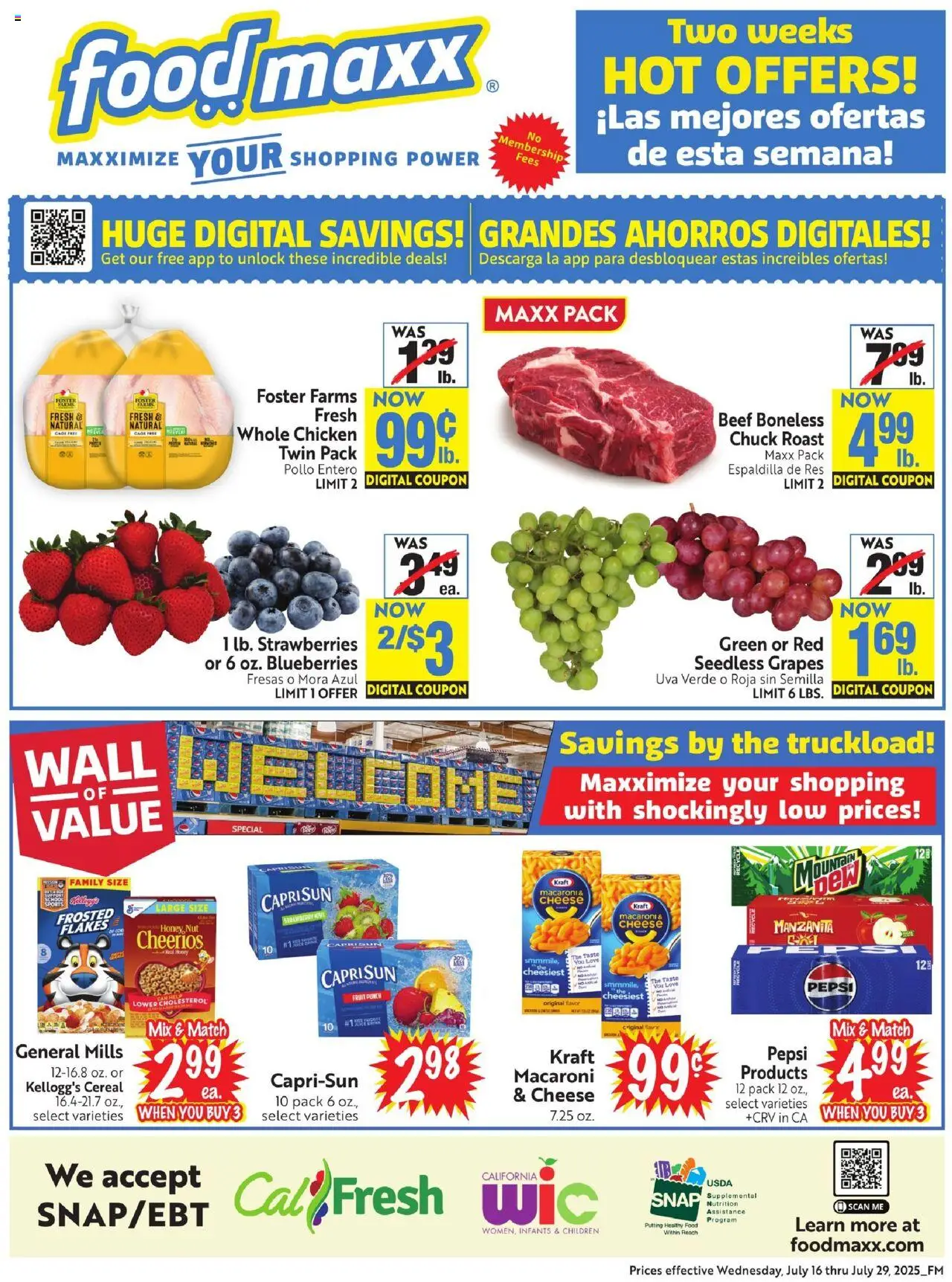 FoodMaxx Flyer - NV - valid from 16.07.2025 | Page: 1 | Products: Cheese, Kiwi, Grapes, Blueberries