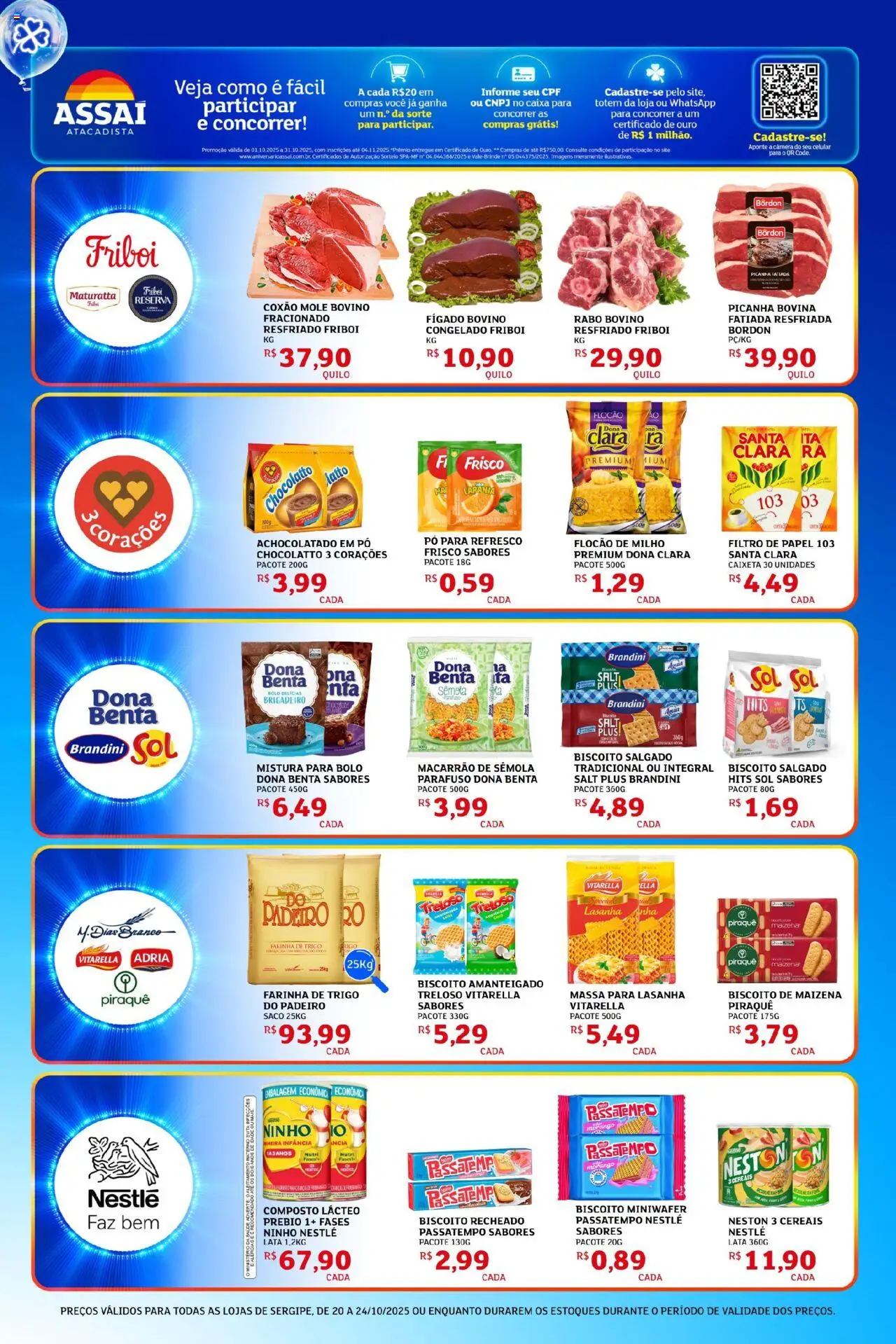 Assaí Atacadista Folheto - válido de 20.10.2025 | Página: 3 | Produtos: Farinha de trigo, Picanha, Bolo, Lasanha