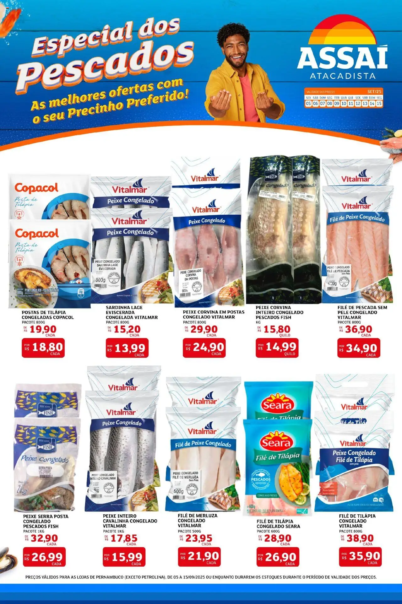 Assaí Atacadista Folheto - válido de 05.09.2025 | Página: 1 | Produtos: Tilápia, Peixe, Sardinha, Filé de tilápia