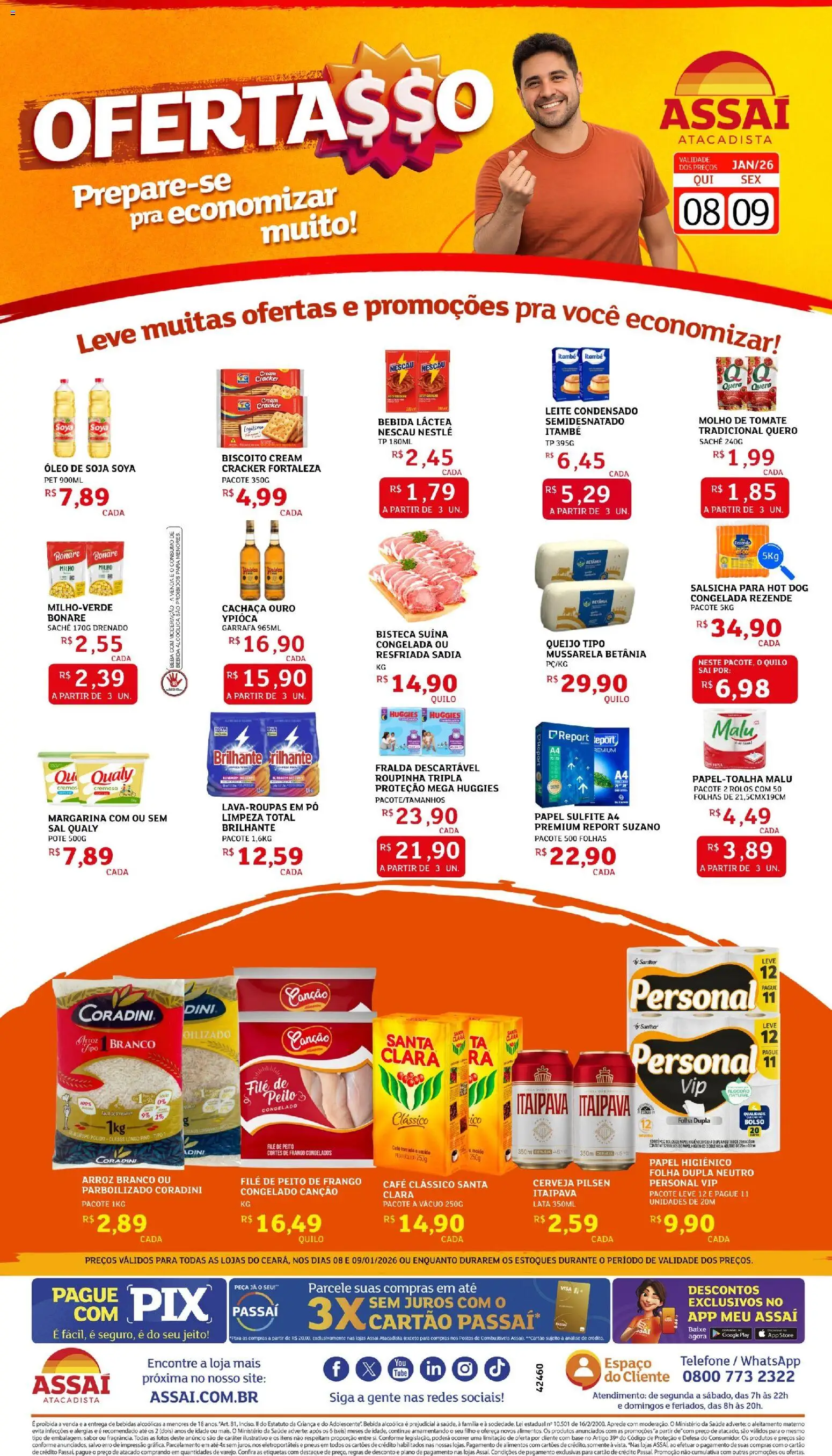 Assaí Atacadista Folheto - válido de 08.01.2026 | Página: 1 | Produtos: Biscoito, Frango, Papel higiênico, Soja