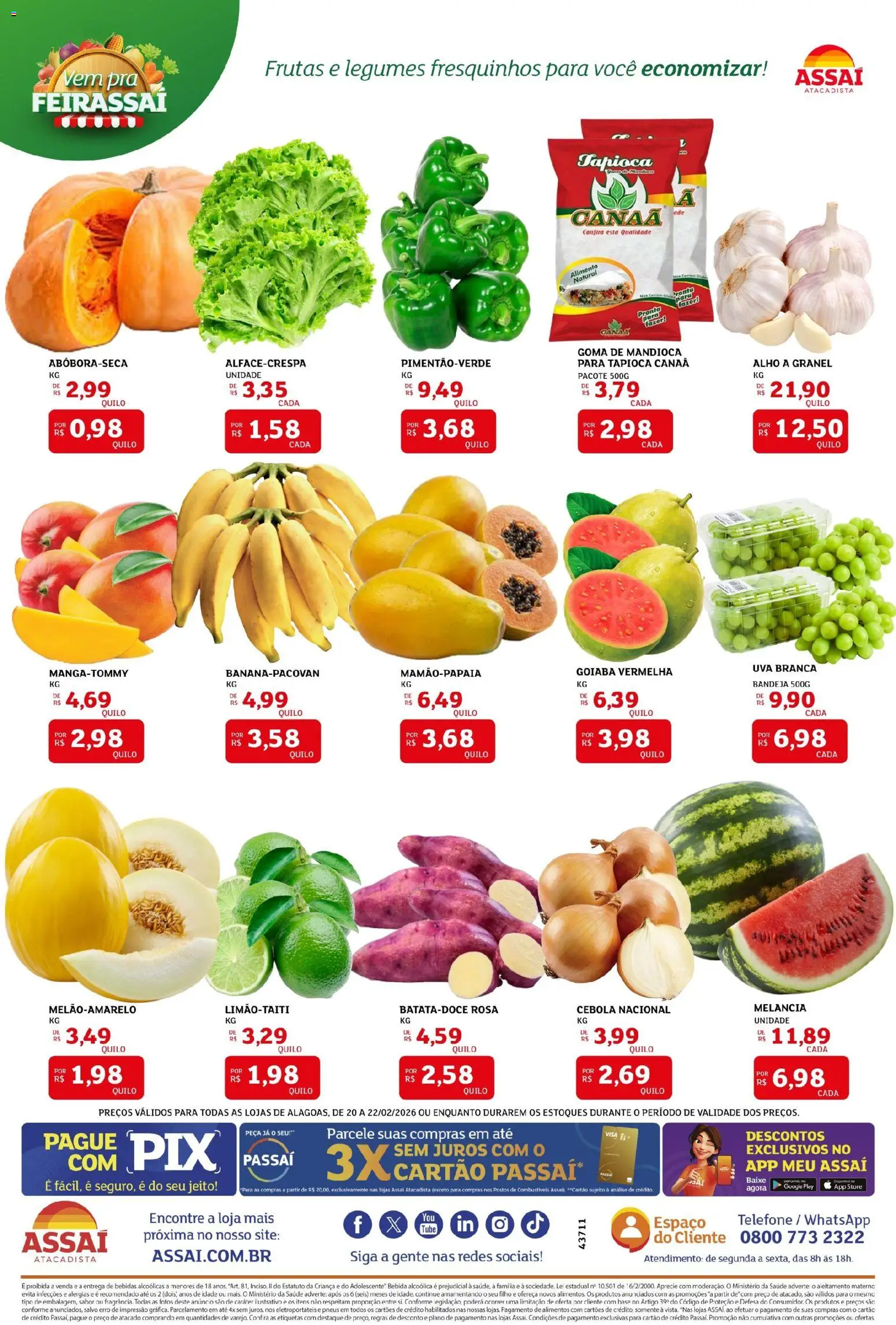 Assaí Atacadista Folheto - válido de 20.02.2026 | Página: 3 | Produtos: Goiaba, Melancia, Alho, Telefone