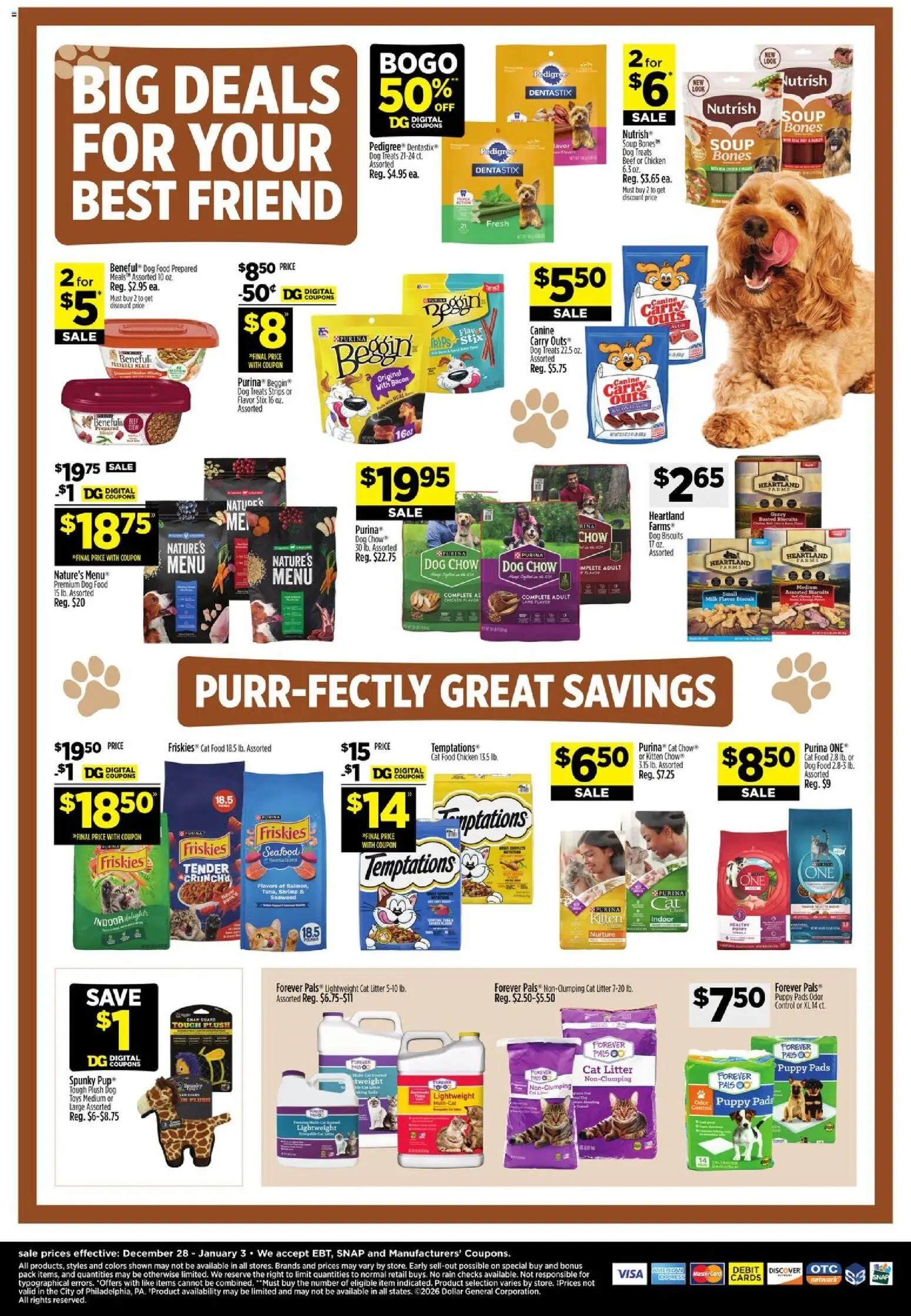 Dollar General Weekly Ad - valid from 28.12.2025 | Page: 16 | Products: Dog Food, Cat Litter, Milk, Pads