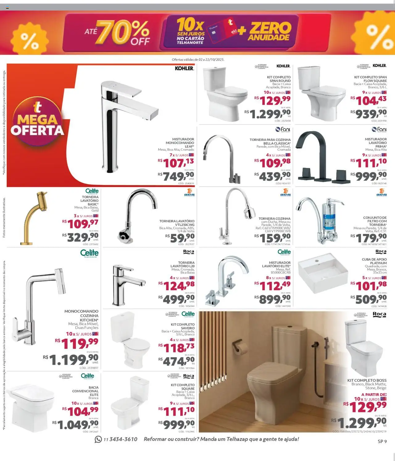 Telhanorte Folheto - válido de 02.10.2025 | Página: 9 | Produtos: Banco, Mesa, Lavatório, Torneira