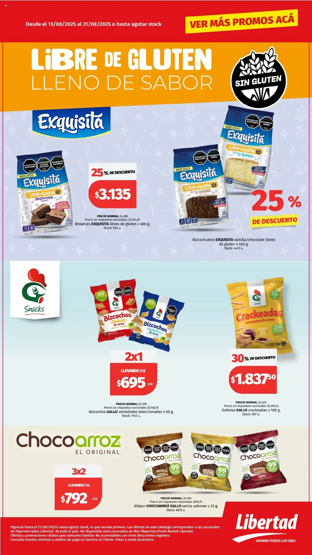 Hipermercado Libertad - Libre de gluten │ válido desde el 13.08.2025 | Página: 1 | Productos: Dulce de leche, Leche, Bizcochos, Galletas