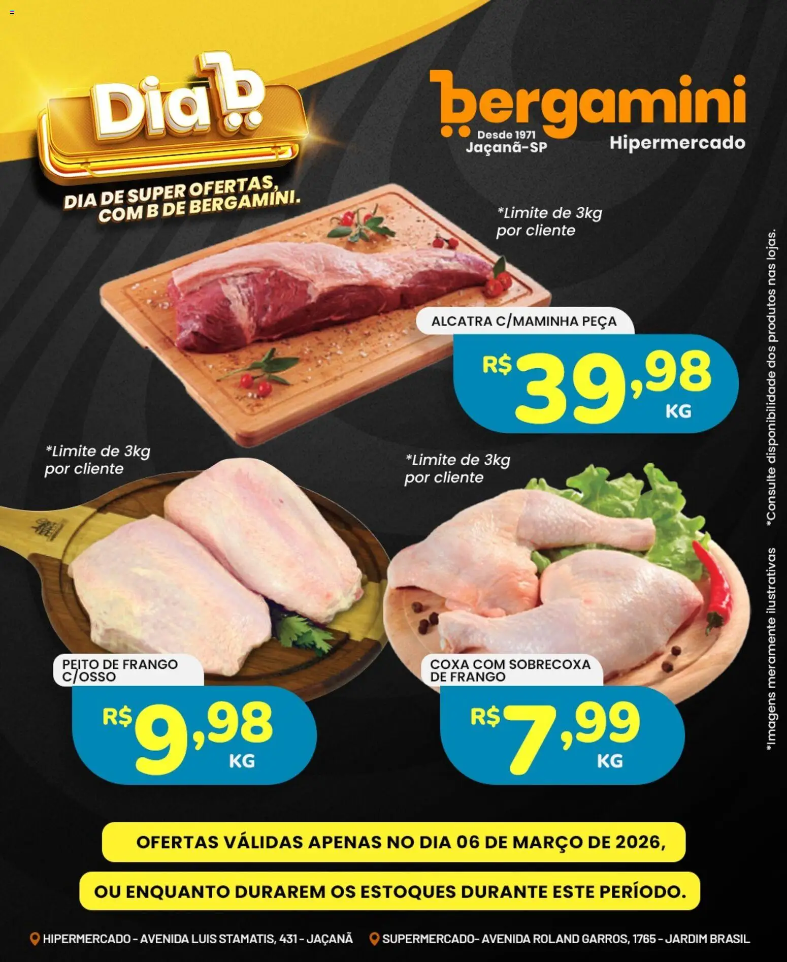 Supermercado Bergamini Folheto - válido de 06.03.2026 | Página: 1 | Produtos: Alcatra, Frango, Peito de frango