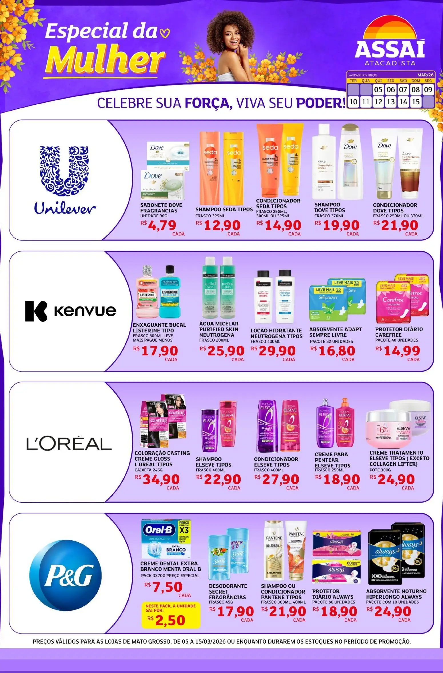 Assaí Atacadista Folheto - válido de 05.03.2026 | Página: 1 | Produtos: Shampoo, Condicionador, Dove, Creme dental