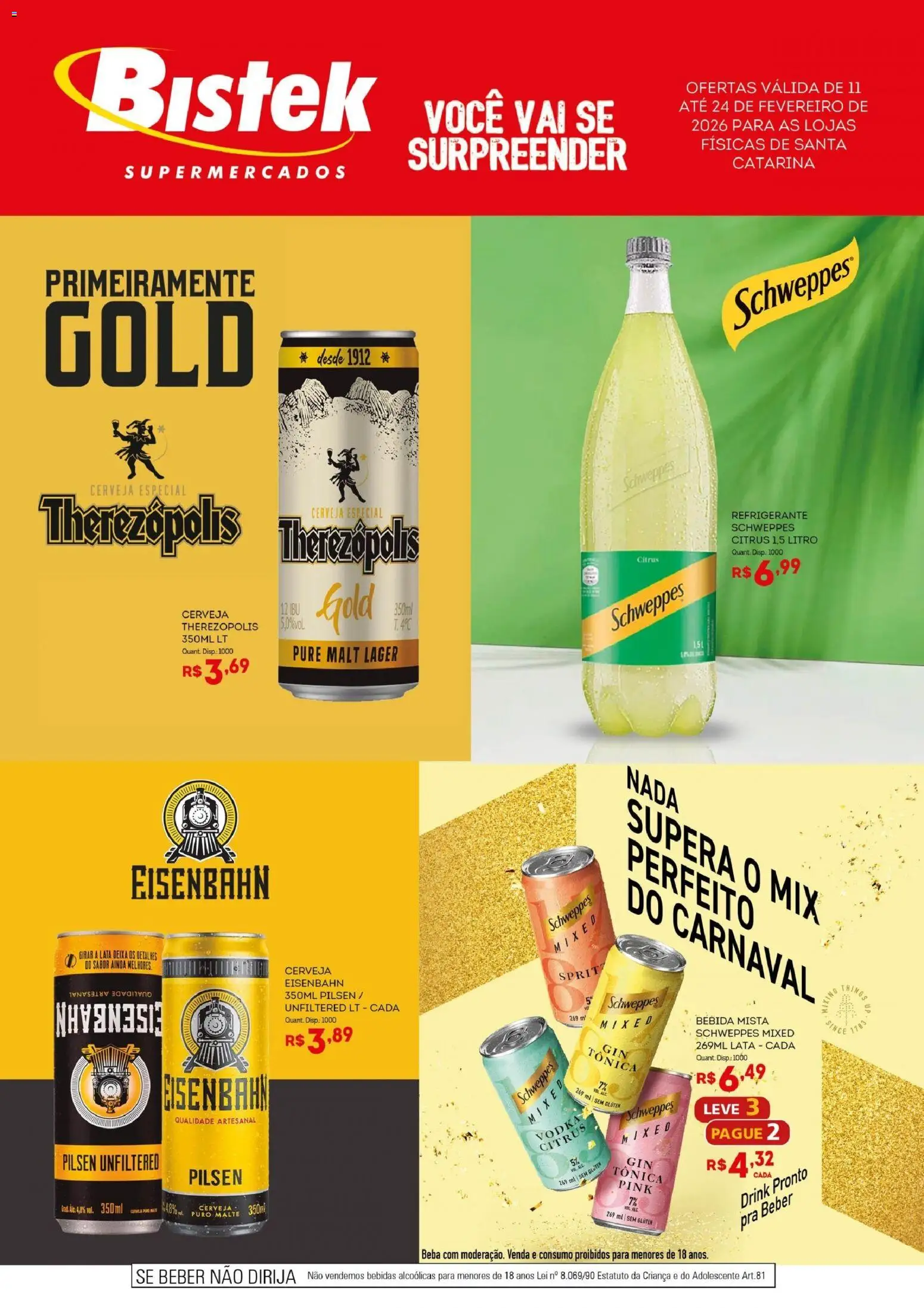Bistek Supermercados Folheto - válido de 11.02.2026 | Página: 1 | Produtos: Eisenbahn, Cerveja, Bebida, Refrigerante
