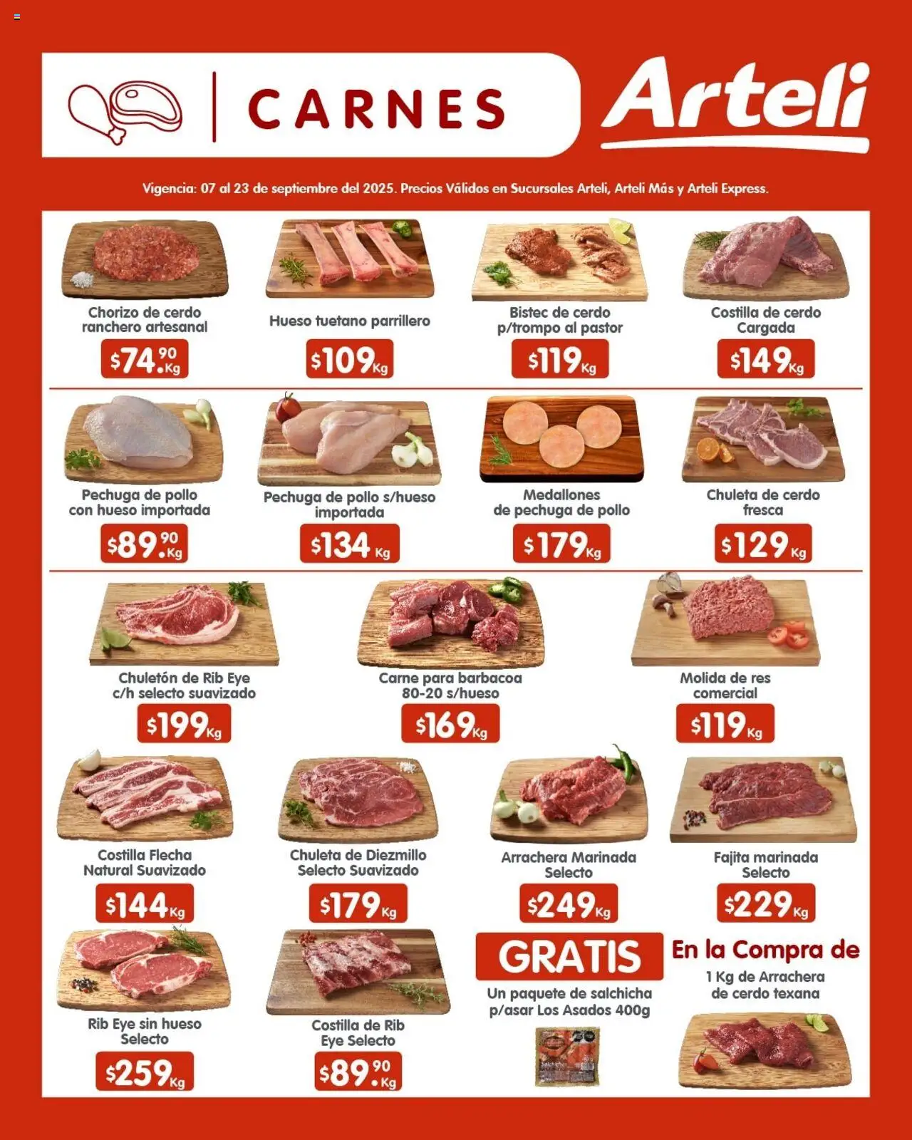 Nuevas ofertas de Arteli válidas en toda la República Mexicana desde el 07.09.2025. ¡Encuentra las mejores ofertas en Arteli - Folleto Quincenal! | Página: 9 | Productos: Pollo, Cerdo, Res, Chorizo