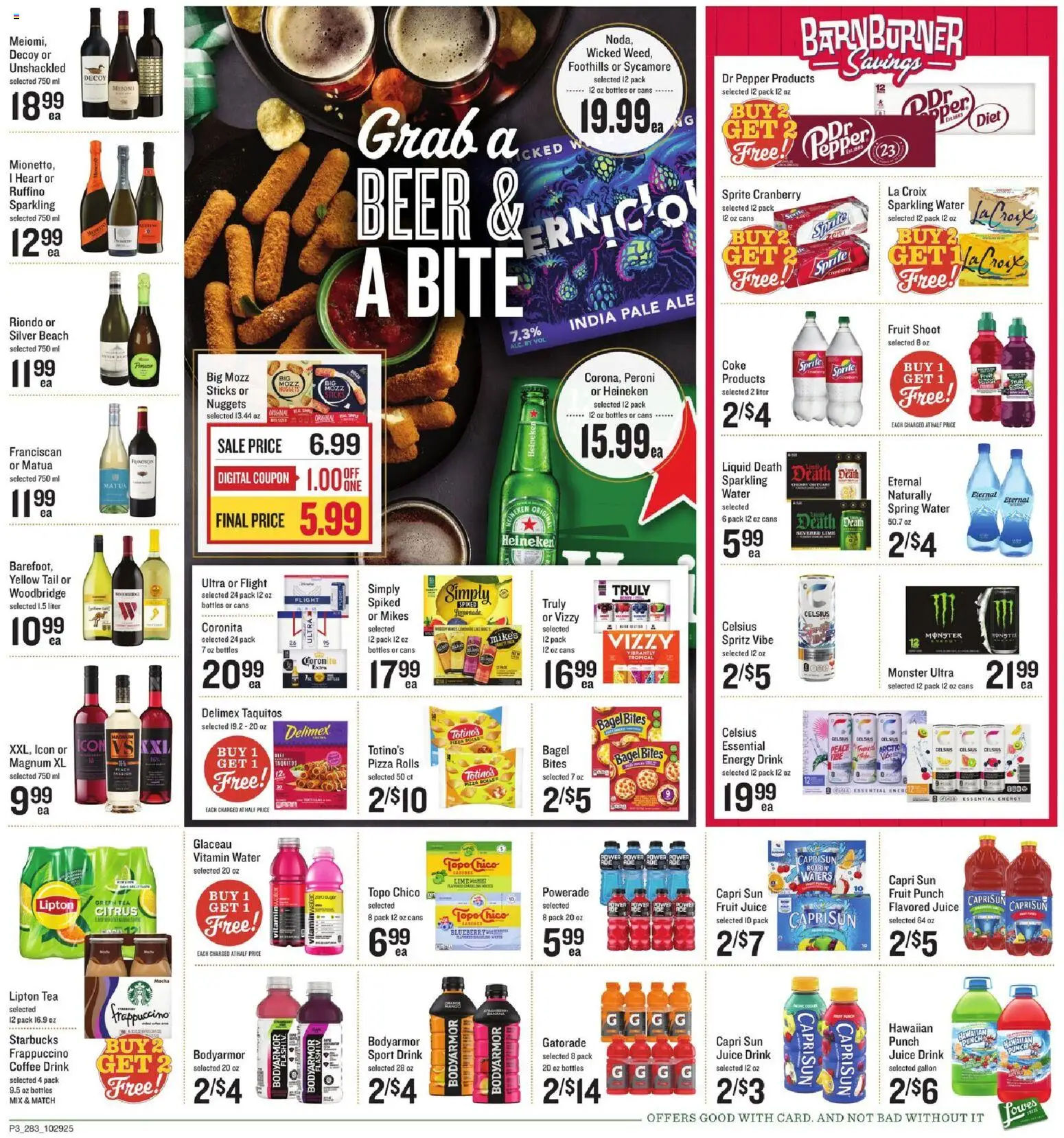 Lowes Foods Weekly Ad - valid from 29.10.2025 | Page: 3 | Products: Coffee, Pizza, Juice, Tea
