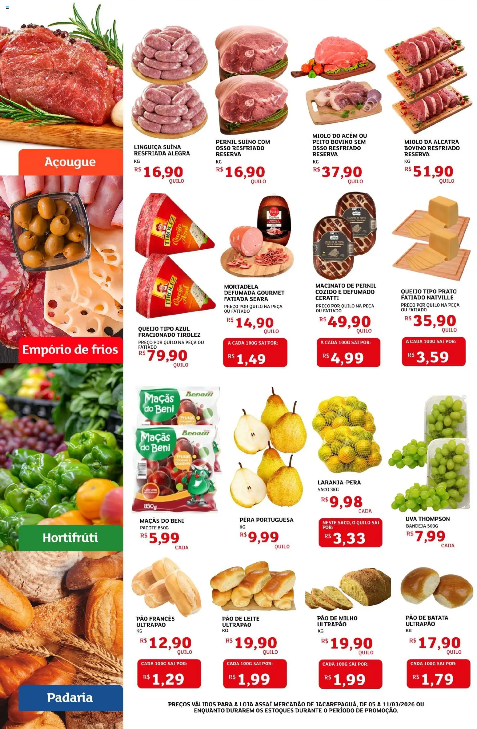 Assaí Atacadista Folheto - válido de 05.03.2026 | Página: 2 | Produtos: Linguiça, Acém, Queijo, Maçãs