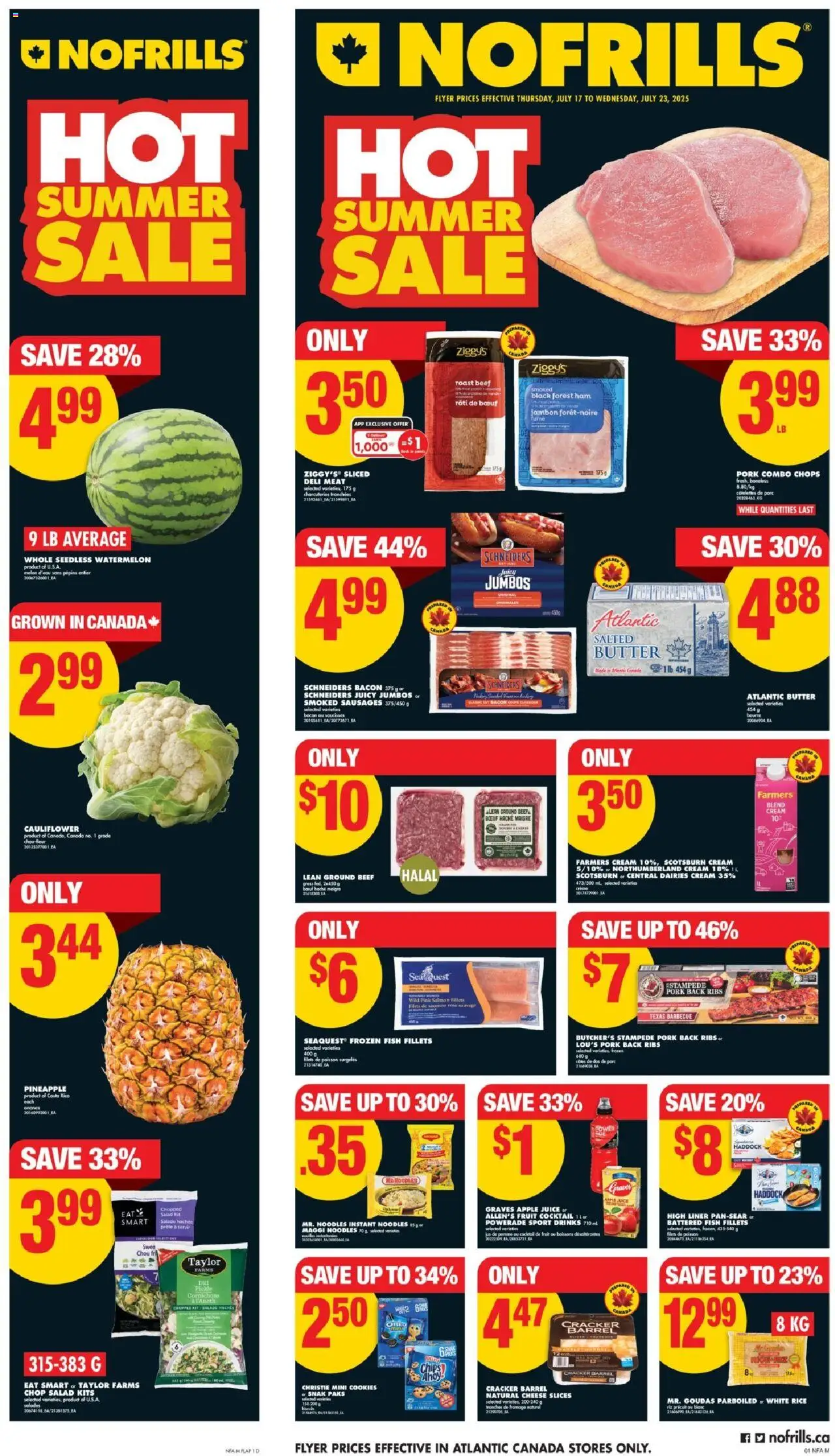 No Frills flyer valid from 17.07.2025 | Page: 1 | Products: Fish, Pineapple, Chips, Cream