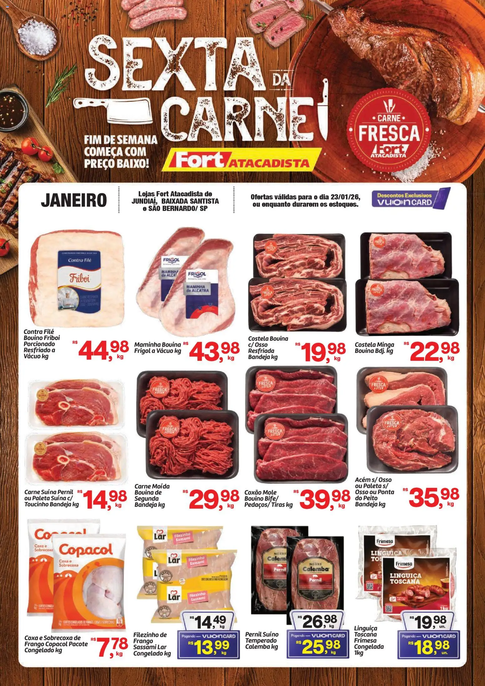 Fort Atacadista Folheto - válido de 23.01.2026 | Página: 1 | Produtos: Acém, Contra filé, Pernil, Frango