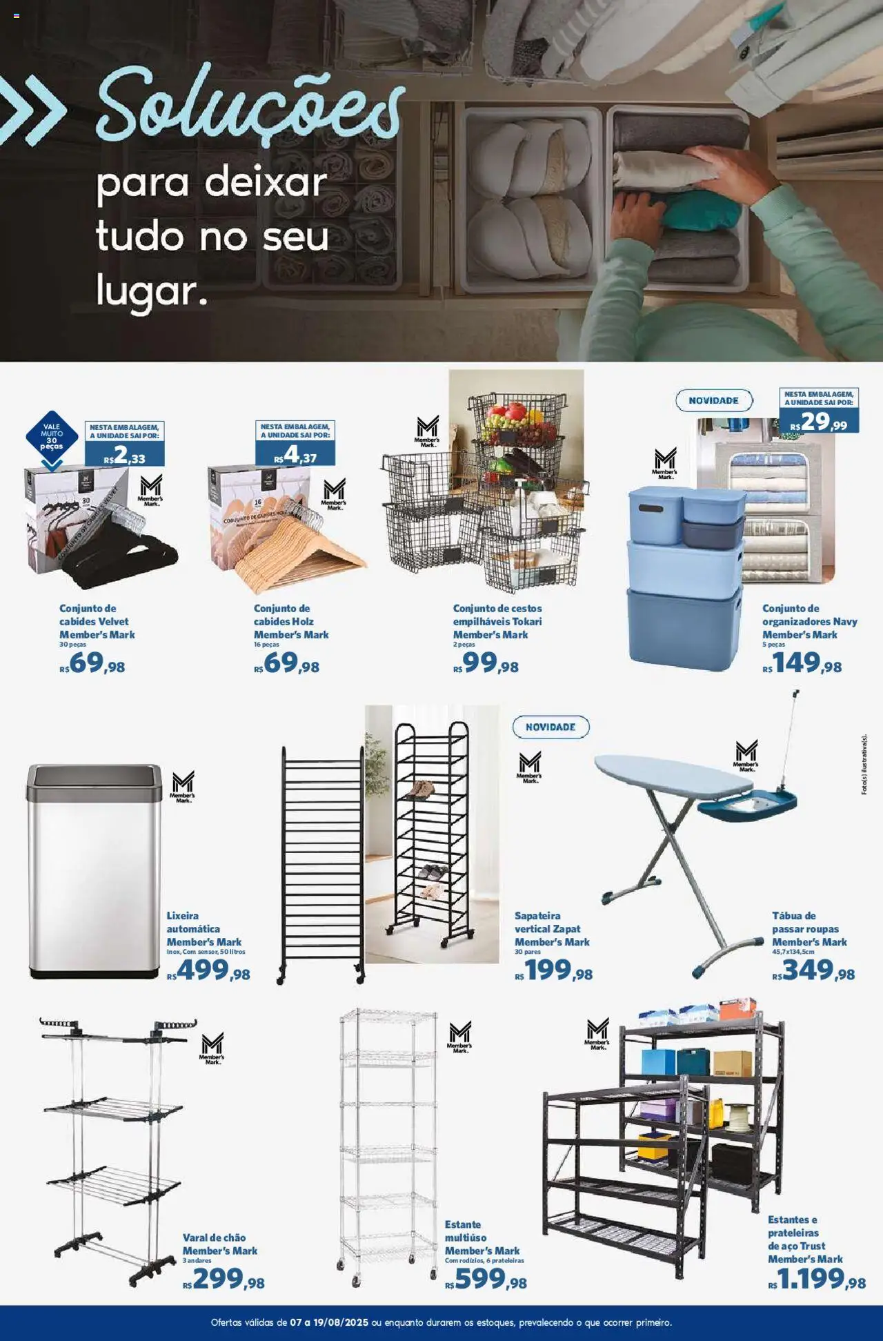 Sam's Club Folheto - válido de 07.08.2025 | Página: 10 | Produtos: Lixeira, Varal de chão, Roupas, Tábua