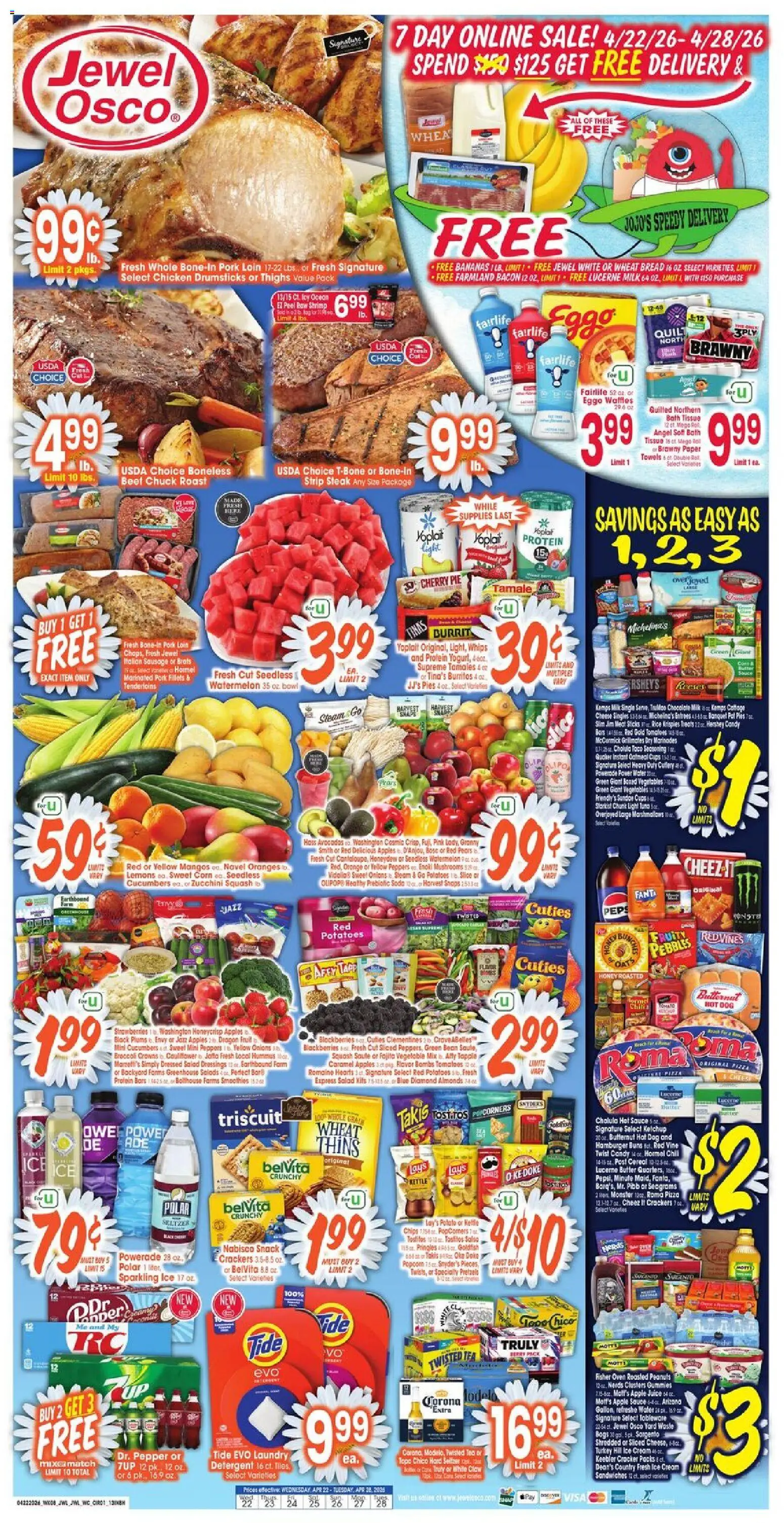 Jewel Osco Weekly Ad - IN - valid from 22.04.2026 | Page: 1 | Products: Crowns, Apples, Chips, Vegetables