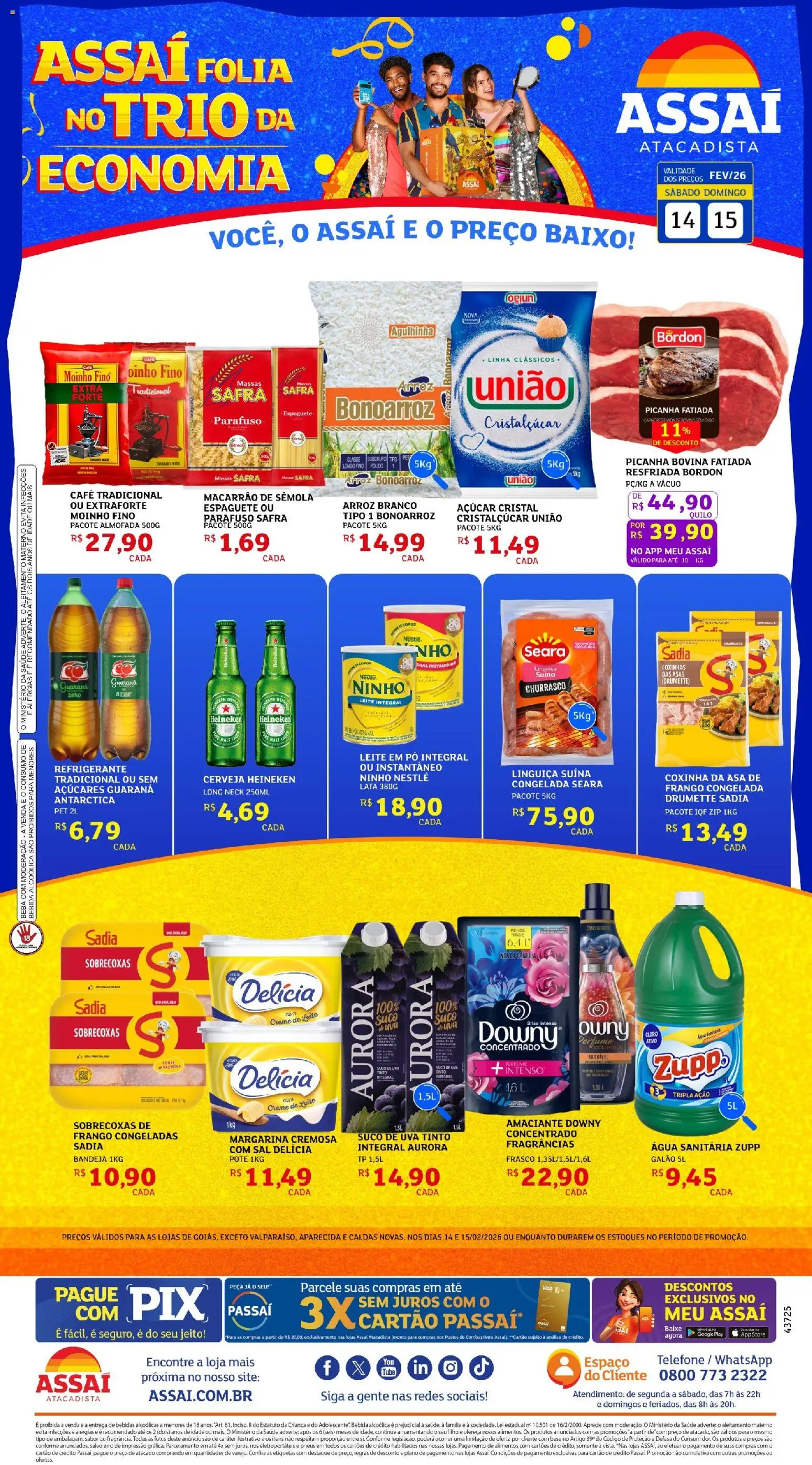 Assaí Atacadista Folheto - válido de 14.02.2026 | Página: 1 | Produtos: Macarrão, Heineken, Creme, Bandeja