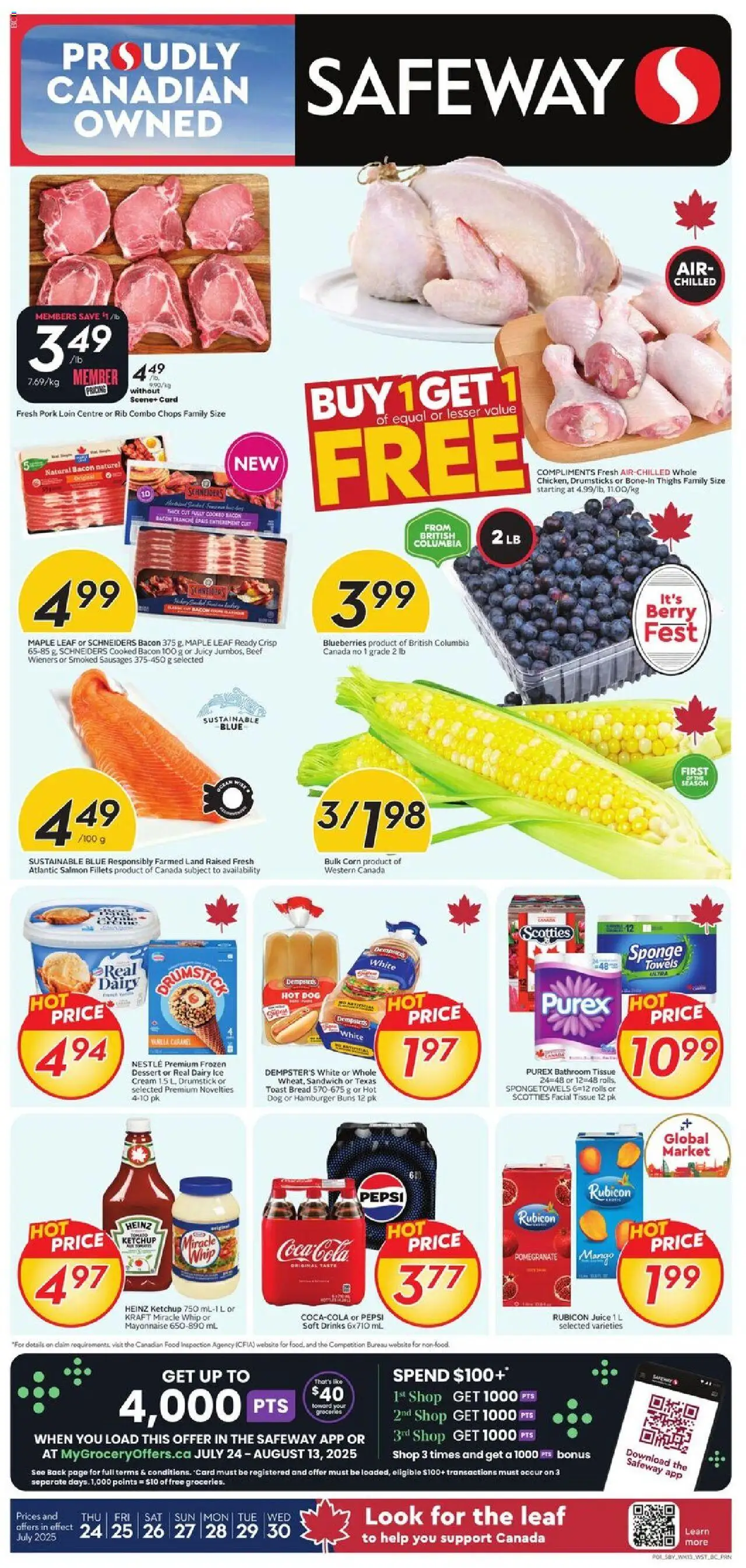 Safeway flyer valid from 24.07.2025 | Page: 1 | Products: Beef, Ketchup, Bread, Pork