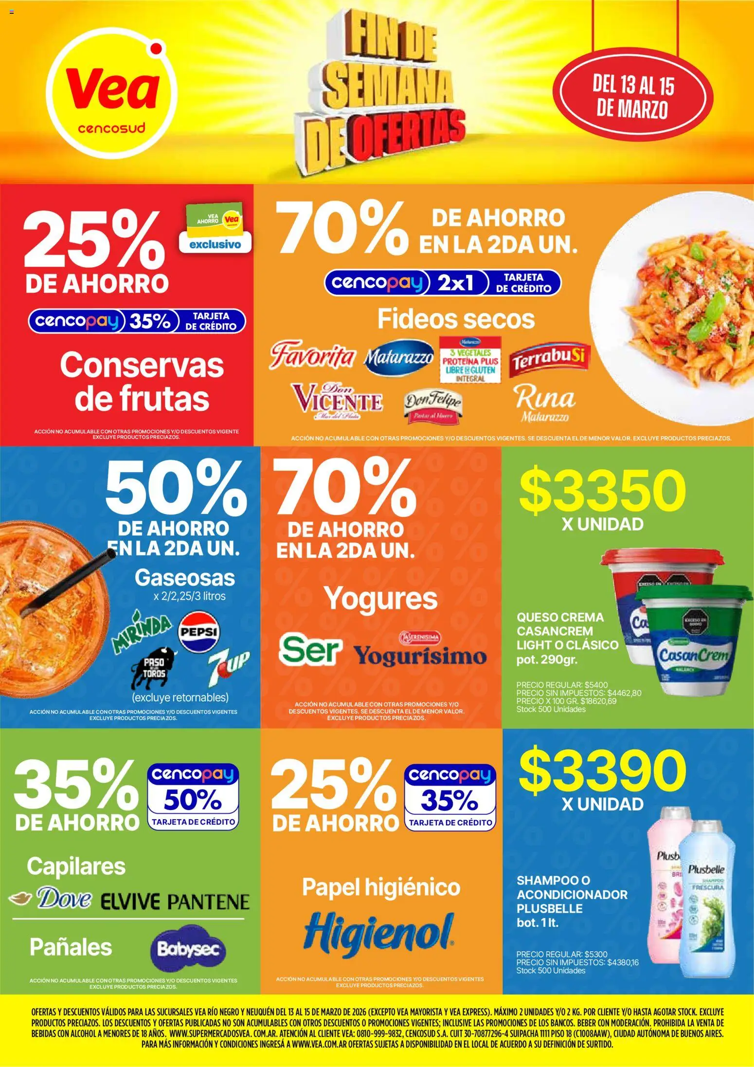 Vea - Ofertas fds Patagonia │ válido desde el 13.03.2026 | Página: 1 | Productos: Acondicionador, Queso crema, Pañales, Crema